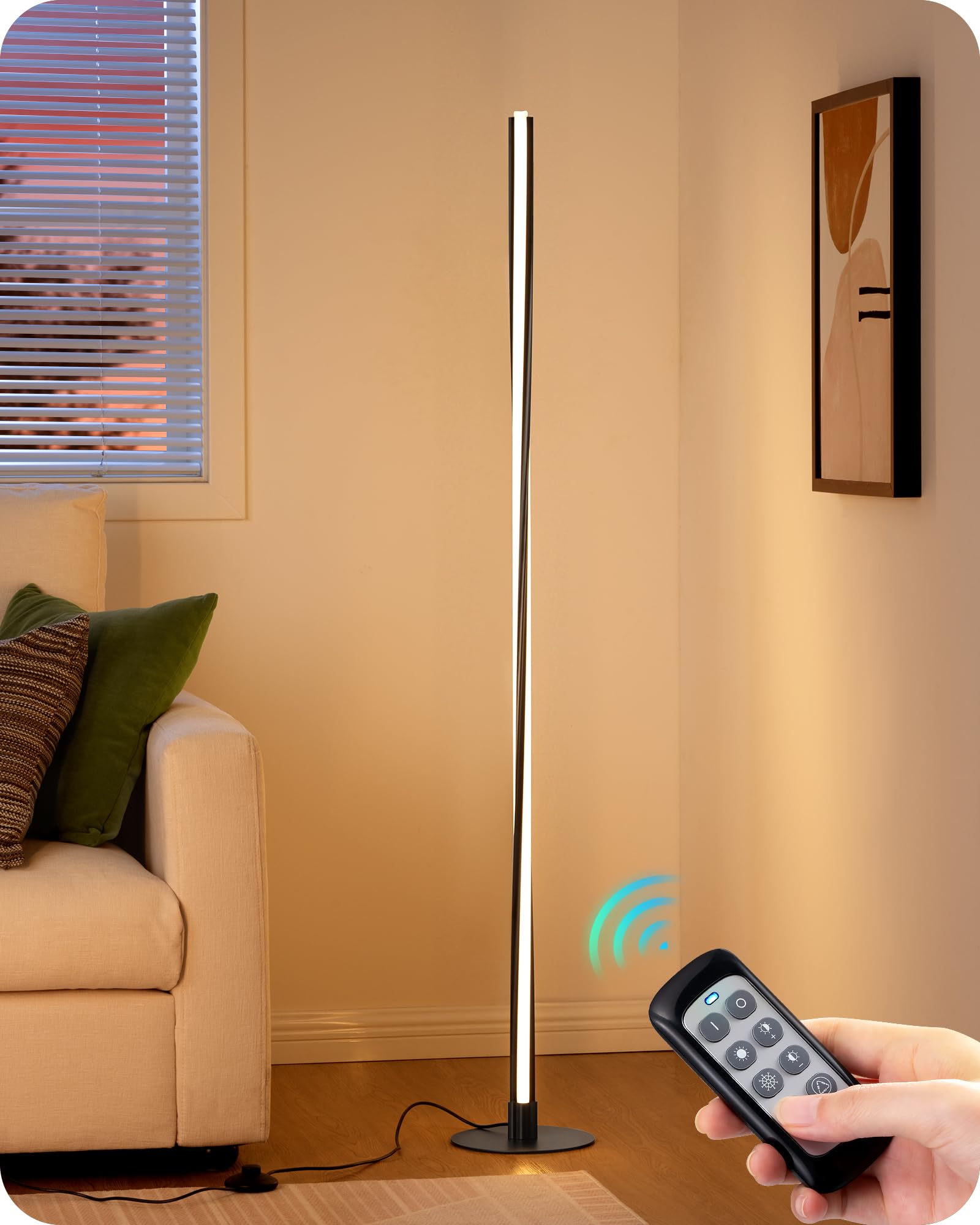 EDISHINE Helix LED Floor Lamp, 56 Tall Corner Lamps 2700K-6000K Dimmable, Remote Control & Foot Switch, Modern Minimalist Pole L