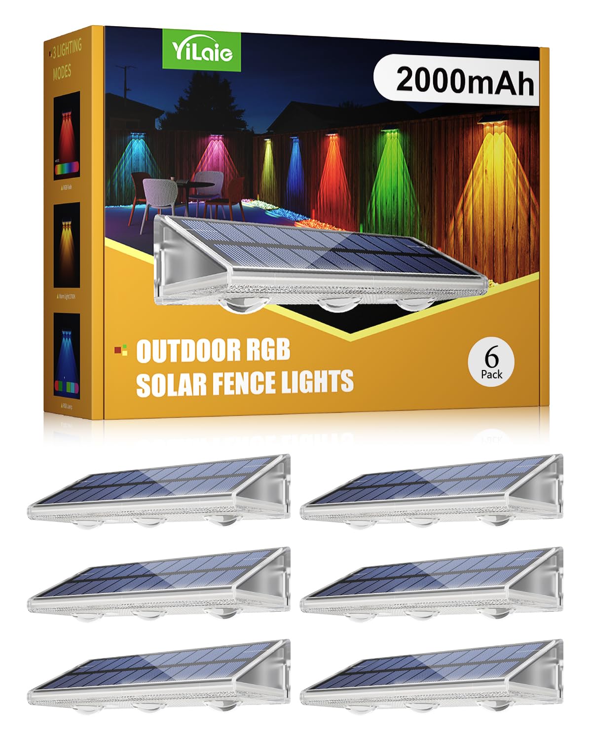 YiLaie Solar Fence Lights Outdoor with IP67 Waterproof, RGB Multi Color & Dusk to Dawn Auto ON/Off Solar Power Wall Mount Solar 