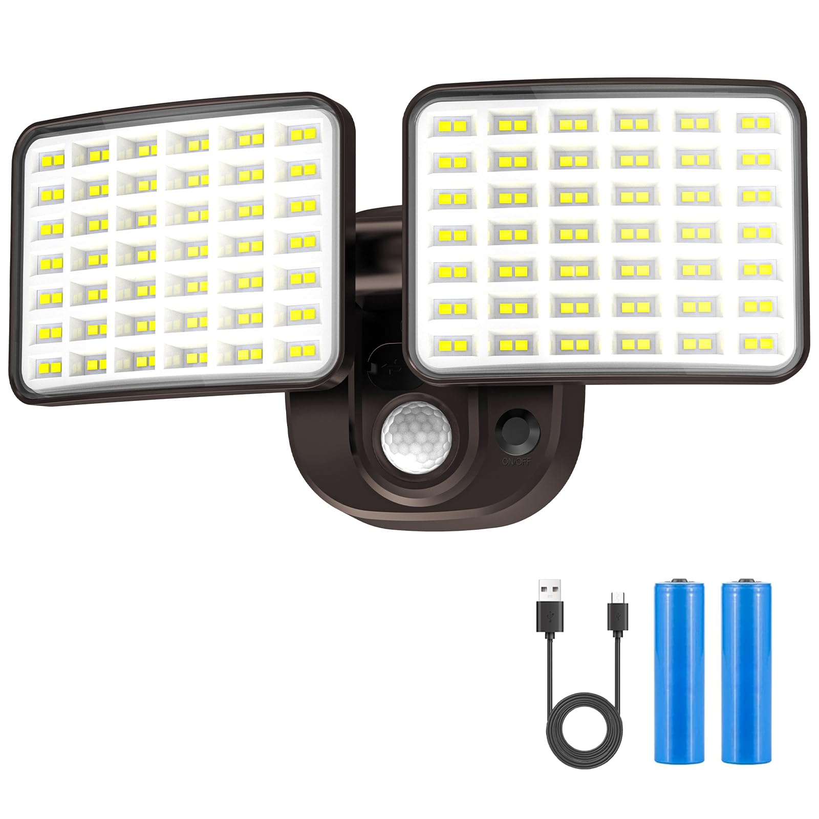 Rechargeable Battery Motion Light  2500LM & 4000LM Dual Modes Motion Sensor Security Lights  USB Charging Wireless Flood Light Battery Powered  LED Outdoor Lights for Garage Yard Porch Shed  Brown