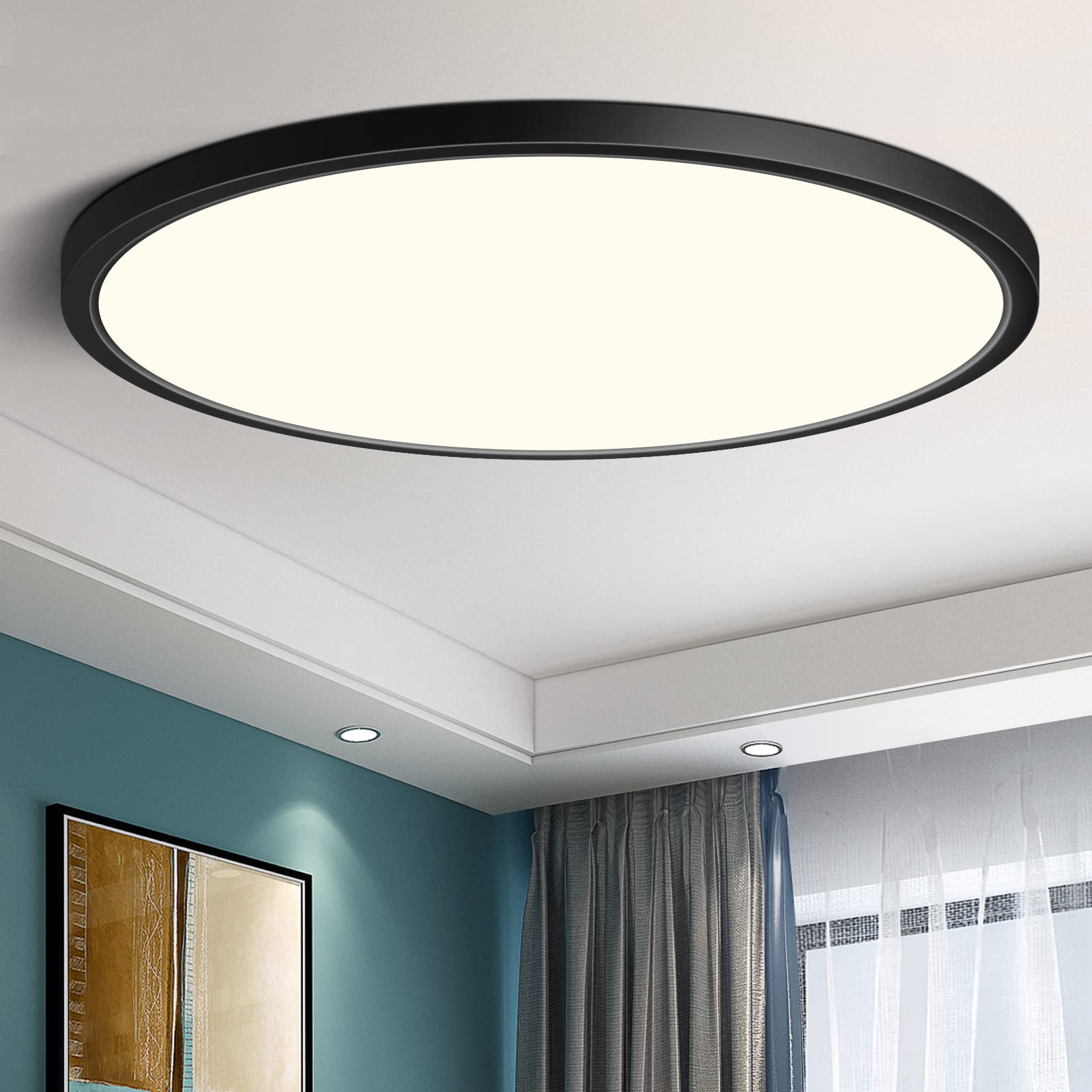 LEDLightsWorld 12 Inch LED Ceiling Light Flush Mount 4000K Neutral White 24W Black Low Profile Model LM-XDD-US-24W-NW-1P-B