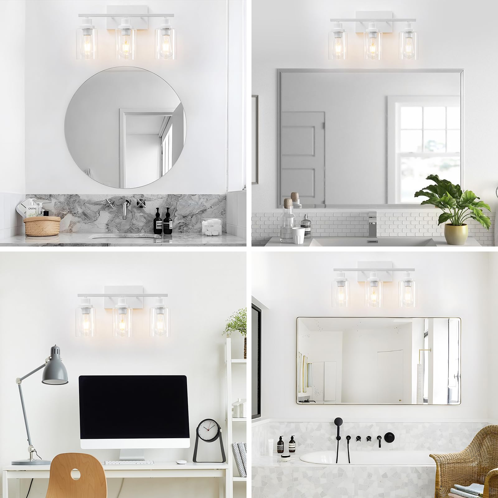 Hccz 3 Light Bathroom Vanity Light Fixture - Modern White Glass Sconces For Bathroom, Bedroom, Living Room - Model 800-100-1078