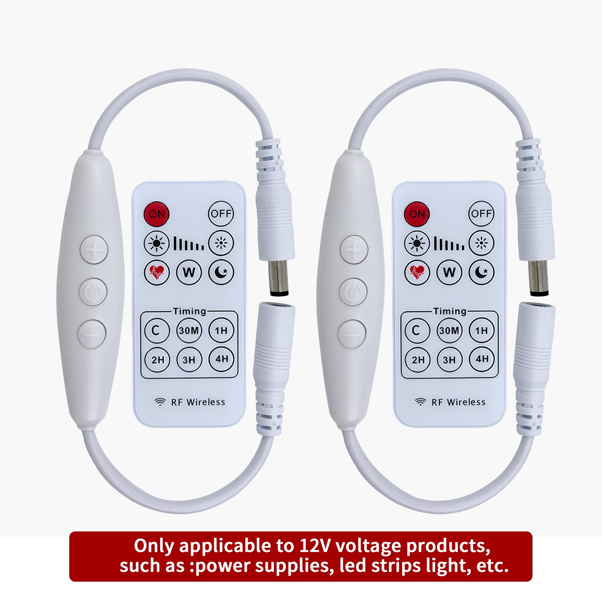 Clearhill 12V DC Dimmer Switch 2Pcs with Remote Control, 6-Speed Dimming, White, Model LRSL-101, for Single Color LED Lights