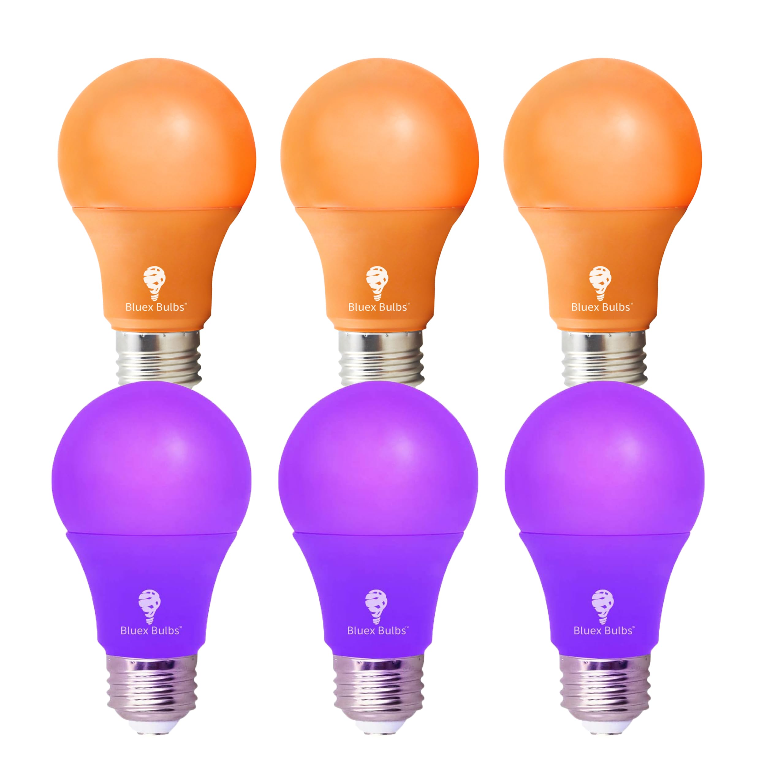 Bluex Bulbs A19 LED Light Bulb 9W (60W Equivalent) 6 Pack Orange Purple, E26 Base, Party Decoration, Home Lighting