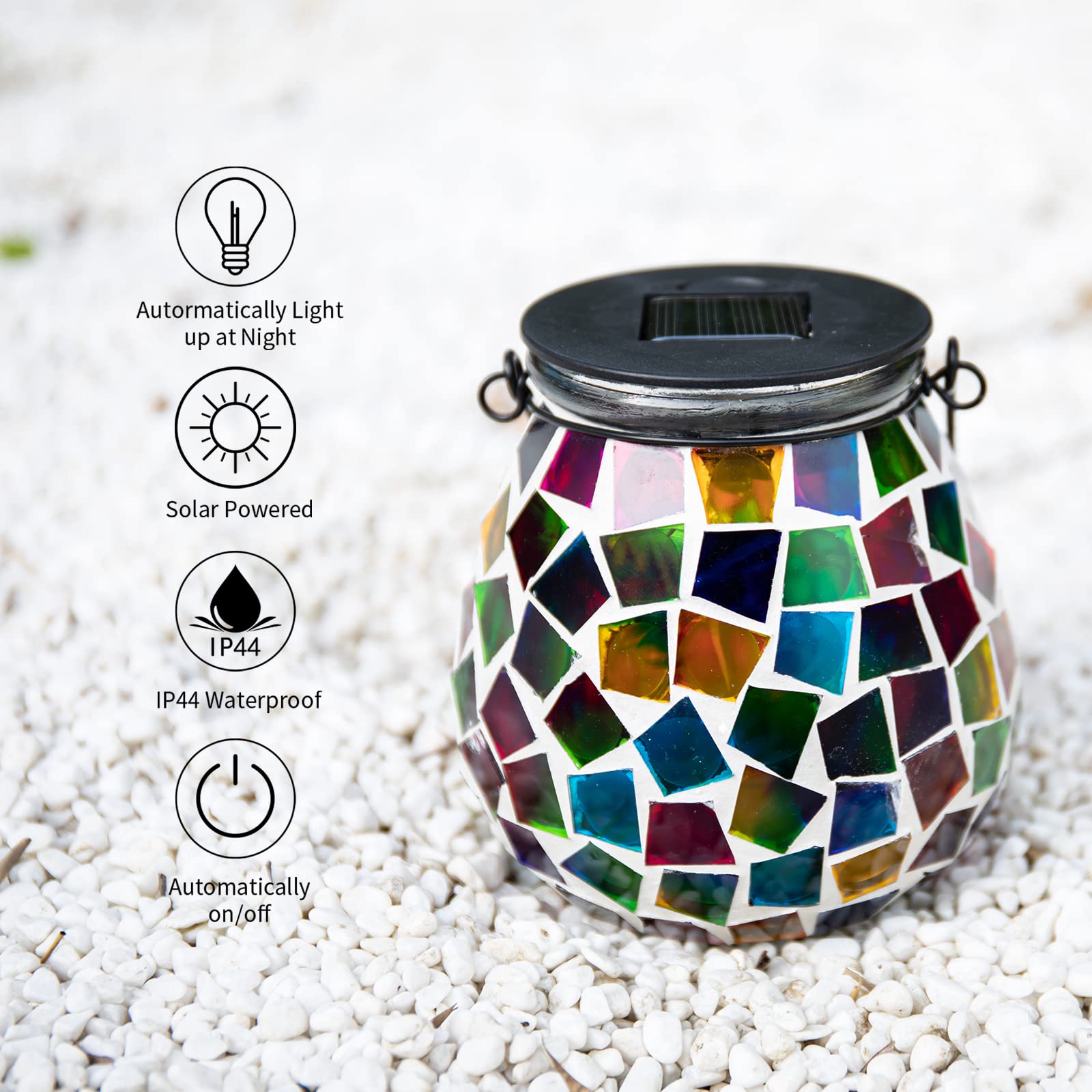 Afirst Mosaic Solar Lantern - Glass Hanging Waterproof Table Lamp for Garden, Patio, Holiday Party - Cube Model 4431890