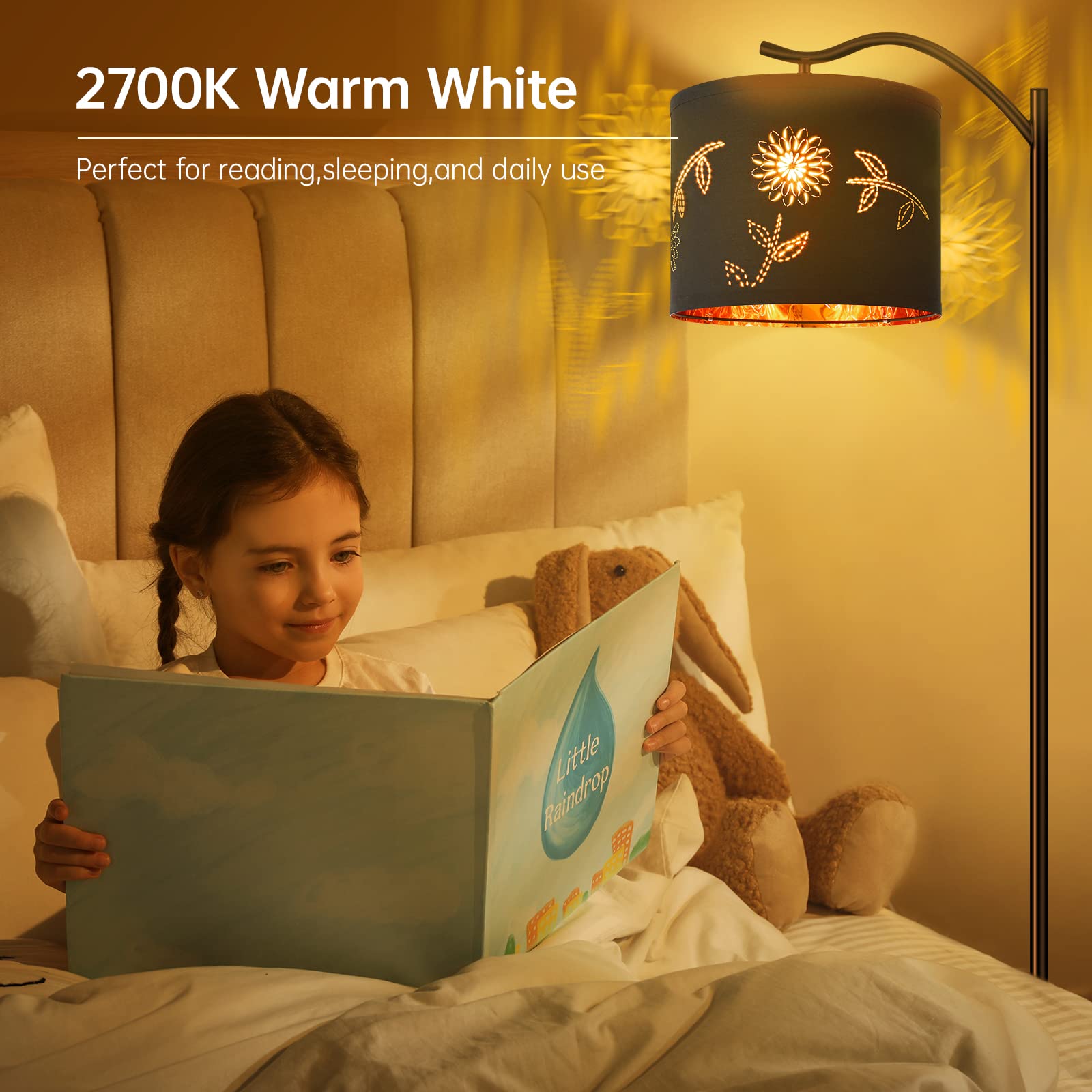 Boostarea Flower Shade Floor Lamp For Living Room,8W Led Arched,Tall Modern Standing Lamp,E26 Socket,Footswitch,Mid Century Floo