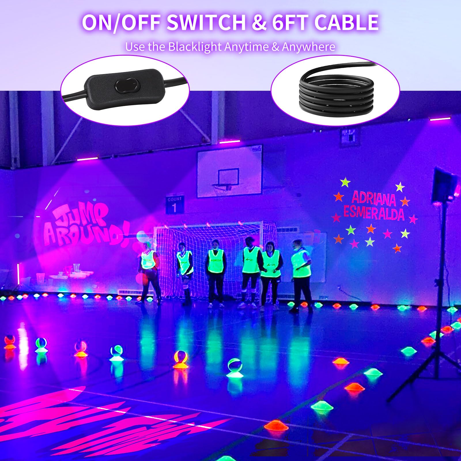 4 Pack 45W Black Light Bar Ip66 Waterproof With 6Ft Cord+Switch, Each Light Up 25X25Ft Area, Led Outdoor Blacklight Flood Light For Glow Party Body Paint Fluorescent Poster Classroom Bedroom Halloween