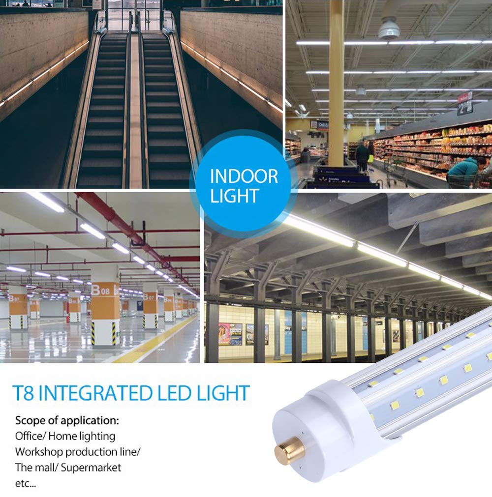 JOMITOP T8 LED Light Tube 65W 8 Foot Dual-Ended FA8 Base 5000K Daylight White V-shaped 25 Count