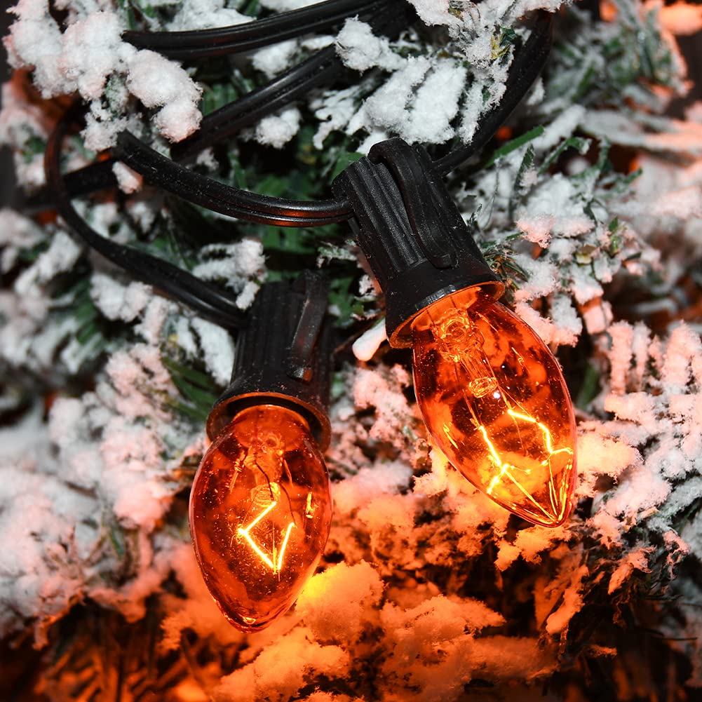 GOOTHY C7 Christmas String Lights, 25Ft Outdoor Waterproof Vintage Lights, 27 Clear Orange Bulbs, Black