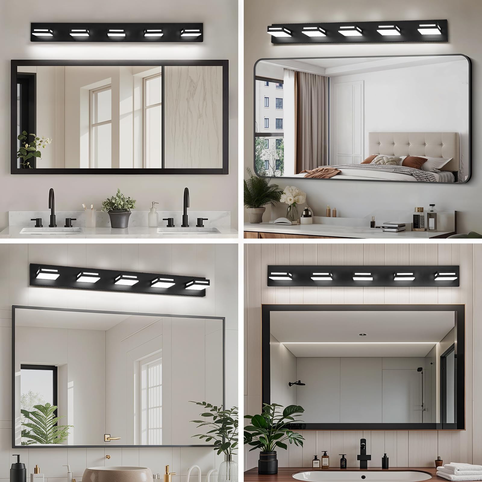 Donrao 40-Inch 5-Light Led Modern Black Bathroom Vanity Light Fixtures Over Mirror  Bathroom Lighting Fixtures With Cool White 6000K  Vanity Wall Lights For Bath Restroom Powder Room