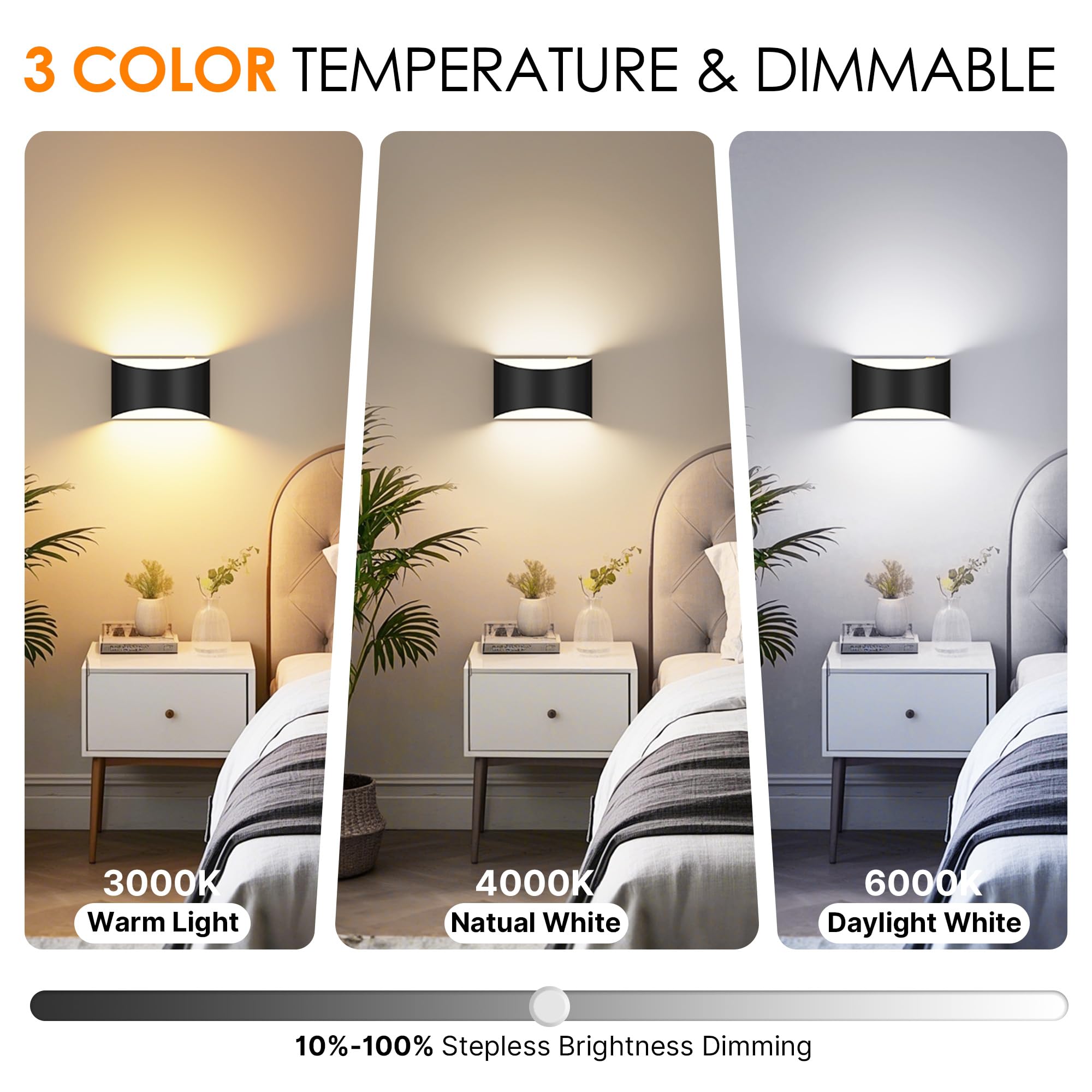 FOLKSMATE Battery Operated Wall Sconces Set of 2, 8000mAh, Wireless Remote, 3 Color Temperatures, Black, Model XUBYCD-25