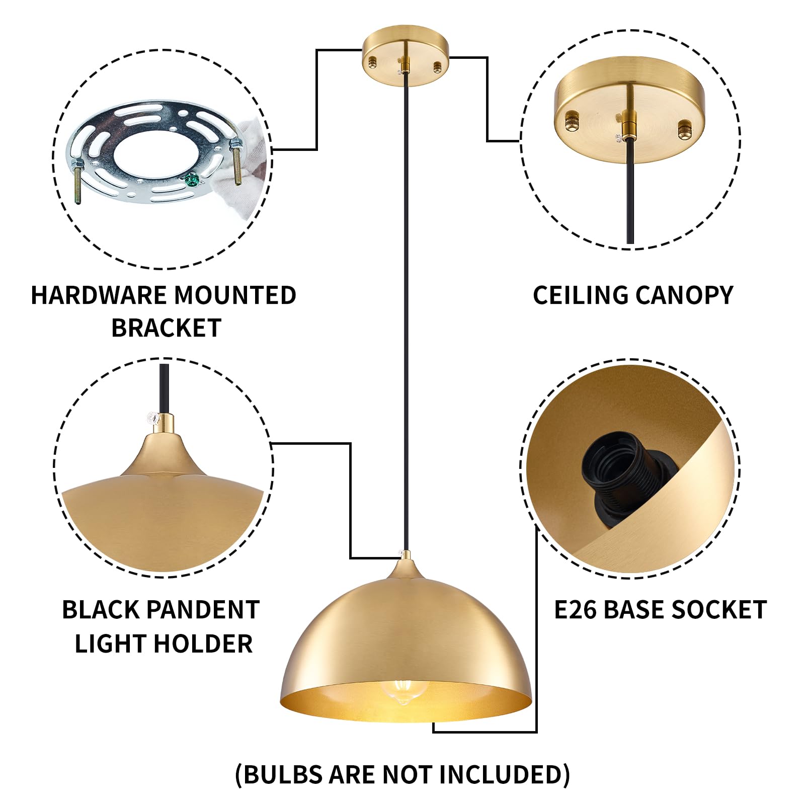 Sesiment Gold-Electroplated Industrial Pendant Light 11.8Inches 2 Packs,Mental Hanging Light Fixtures For Kitchen Island,Dome Pendant Light,Ceiling Light Fixtures For Restaurant Dining Room Aisle