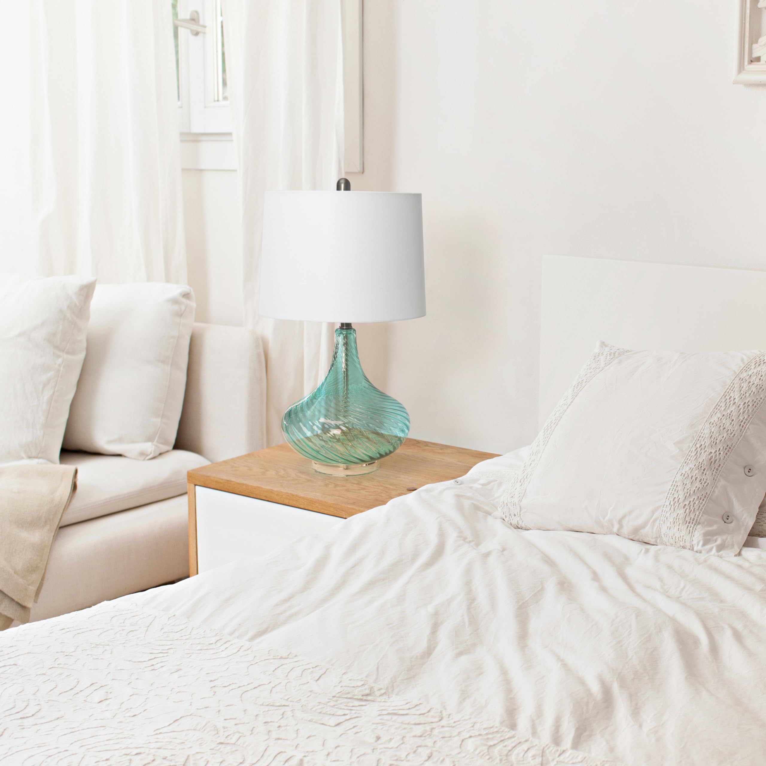 Elegant Designs Lt3214-Blu Glass Table Lamp With Fabric Shade, Light Blue