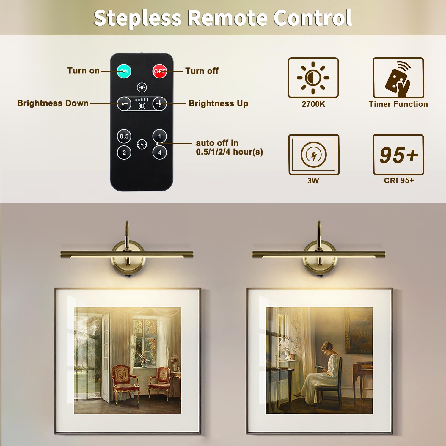 Joosenlux Battery Operated Gold Wall Lights - Dimmable 16.5&quot; Wireless Picture Light For Kitchen