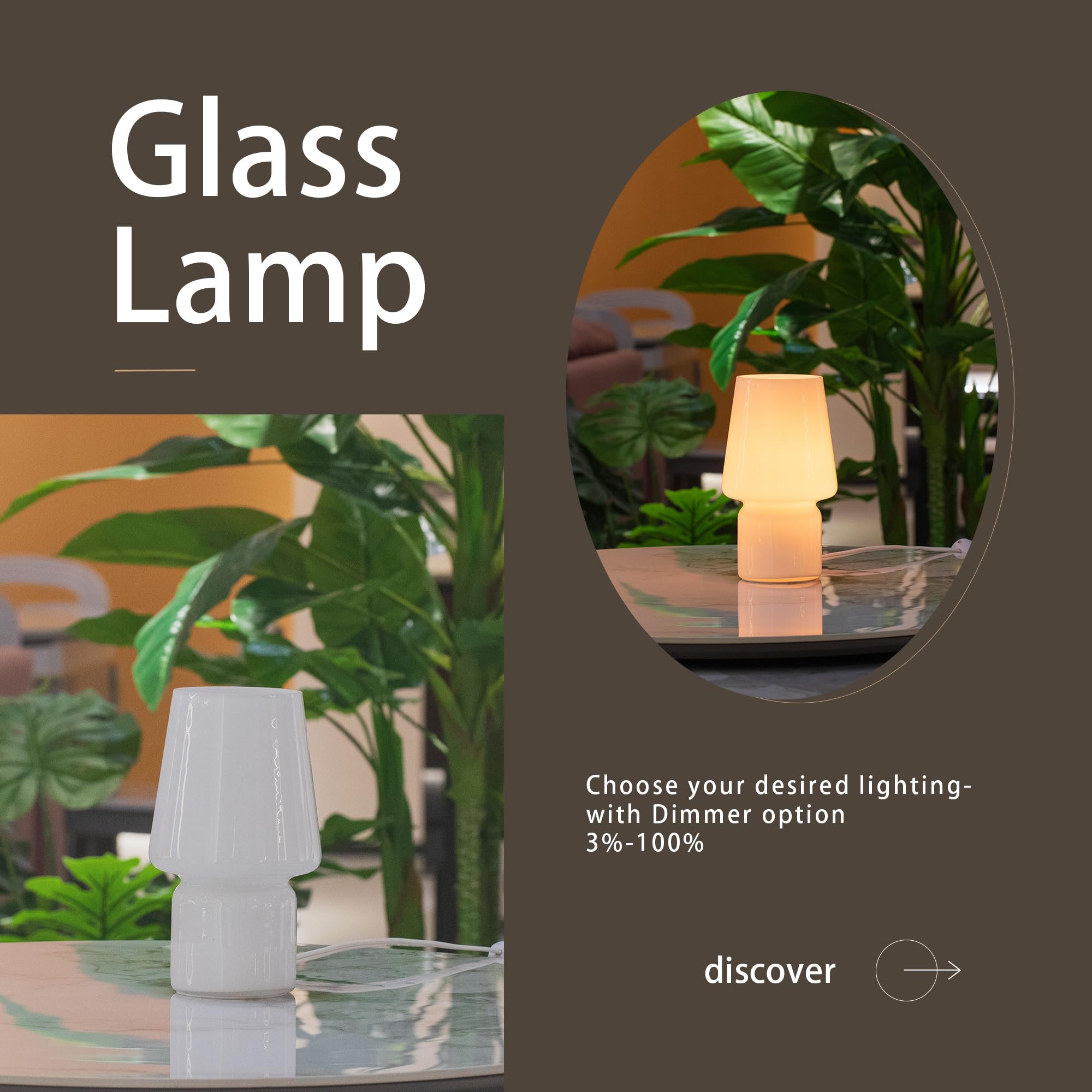 Sureyond Mushroom Lamp,Small Table Lamp,Mini Lamp Cute Lamp Nightstand Lamp Kitchen Lamp,Glass Mushroom Table Lamp,Suitable For Bedrooms, Kitchens, Living Rooms, Bedside, Girl Gifts(White)