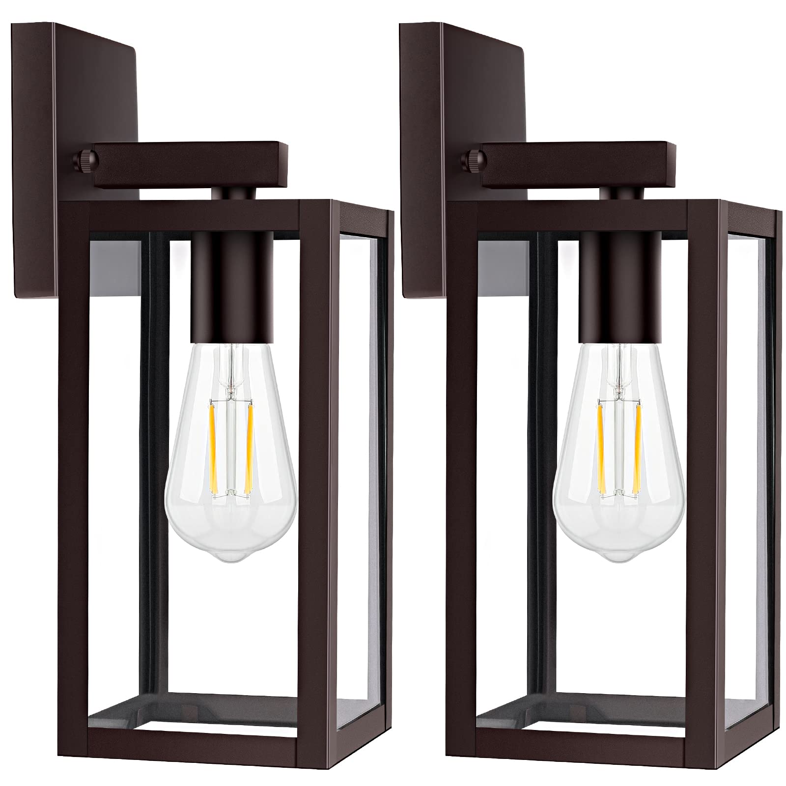 Brightever 2-Pack Outdoor Wall Light Fixtures, Waterproof Metal Lanterns, 12.5 Inch, Brown, Model B04018P(2PK)-ORB