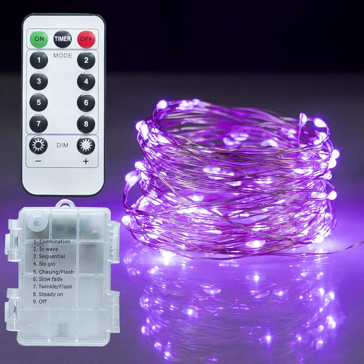 Twinkle Star Fairy Lights  33ft 100 LED Battery Operated Waterproof String Lights with Remote  Timer & 8 Lighting Modes Indoor Outdoor Wedding Party Decorations  Purple  1 Pack