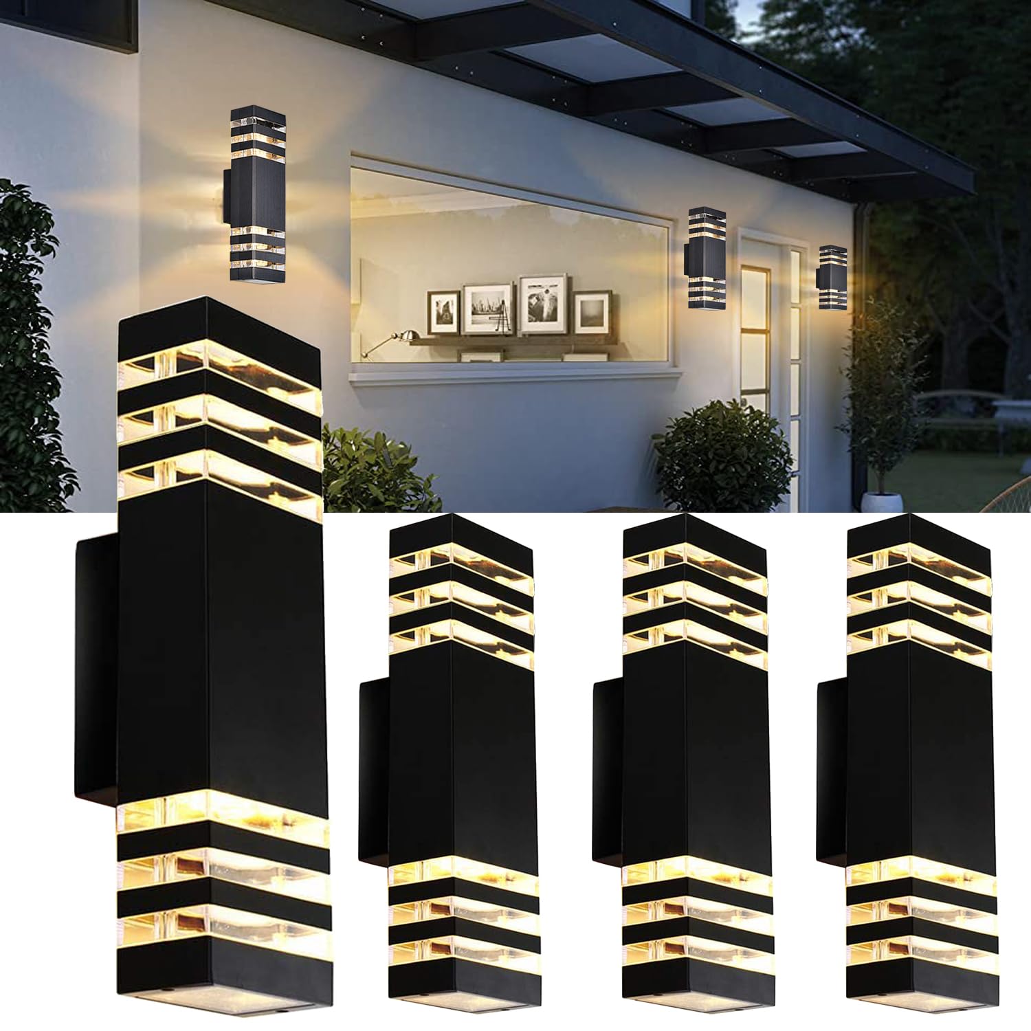 Tuord 4Pack 15&quot; Led Wall Lights, 4000K Waterproof Aluminum Porch Light For Outdoor Use