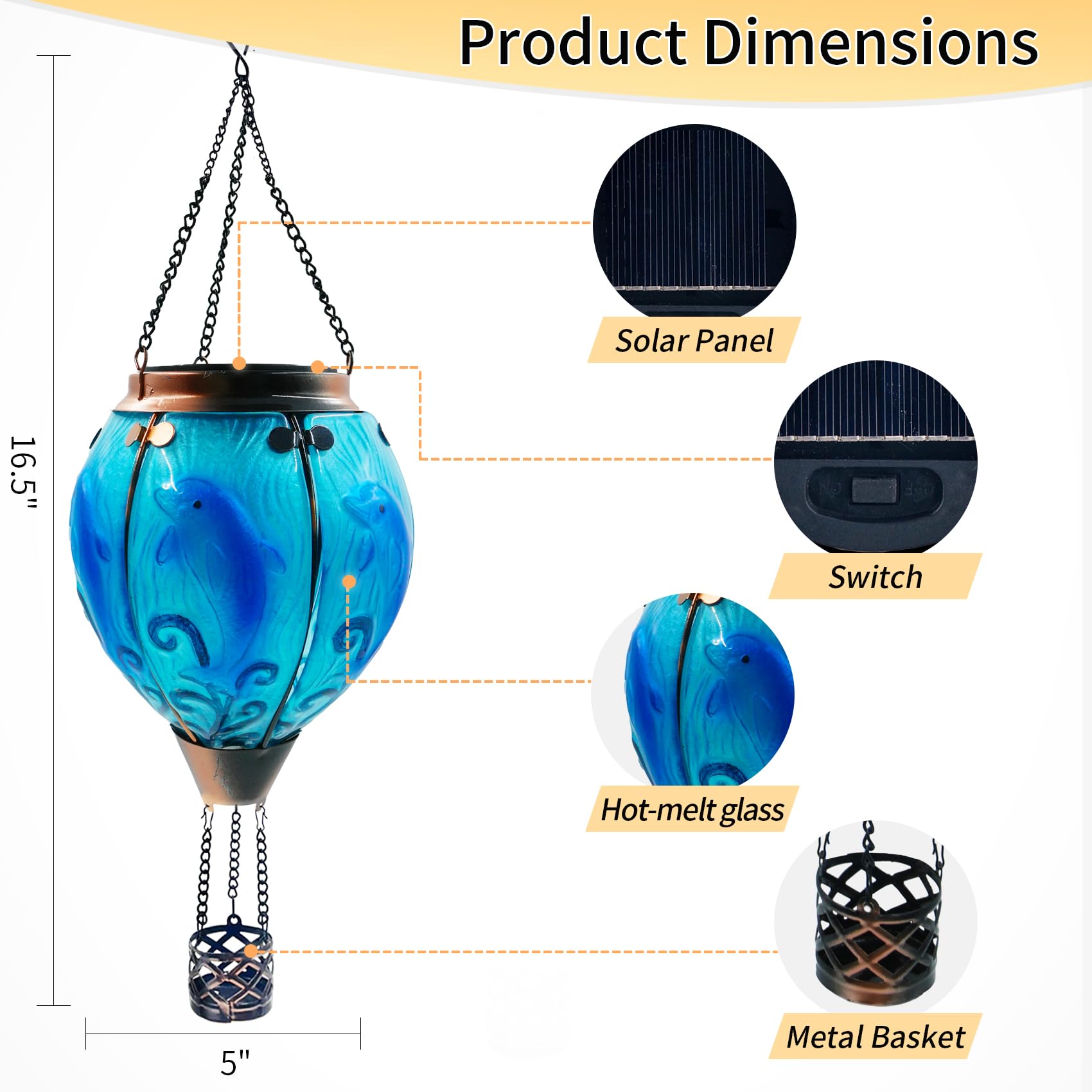 teyigarden Glass Solar Lantern Outdoor Flickering Light Waterproof Dolphin