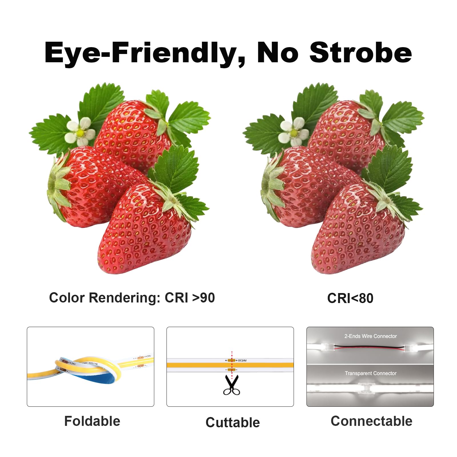 Bunacet Cob Led Strip Lights 5760Leds, 40Ft 6500K Dimmable Cool Light Bright Led Lights For Bedroom Counter Under Cabinet Kitche