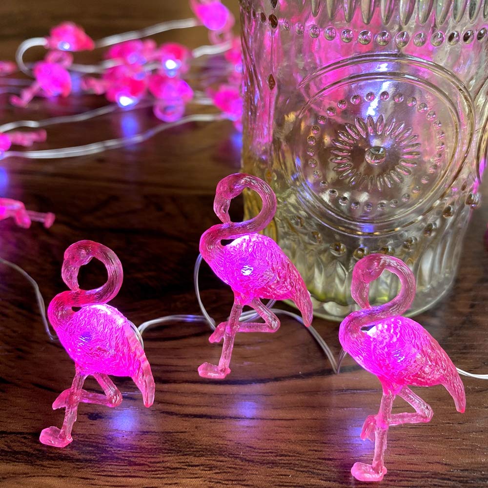 JASHIKA Vintage Pink Flamingo String Lights, 10ft, 30 LEDs, USB Powered, Multi-Function Remote Control, Decorative for Weddings & Events