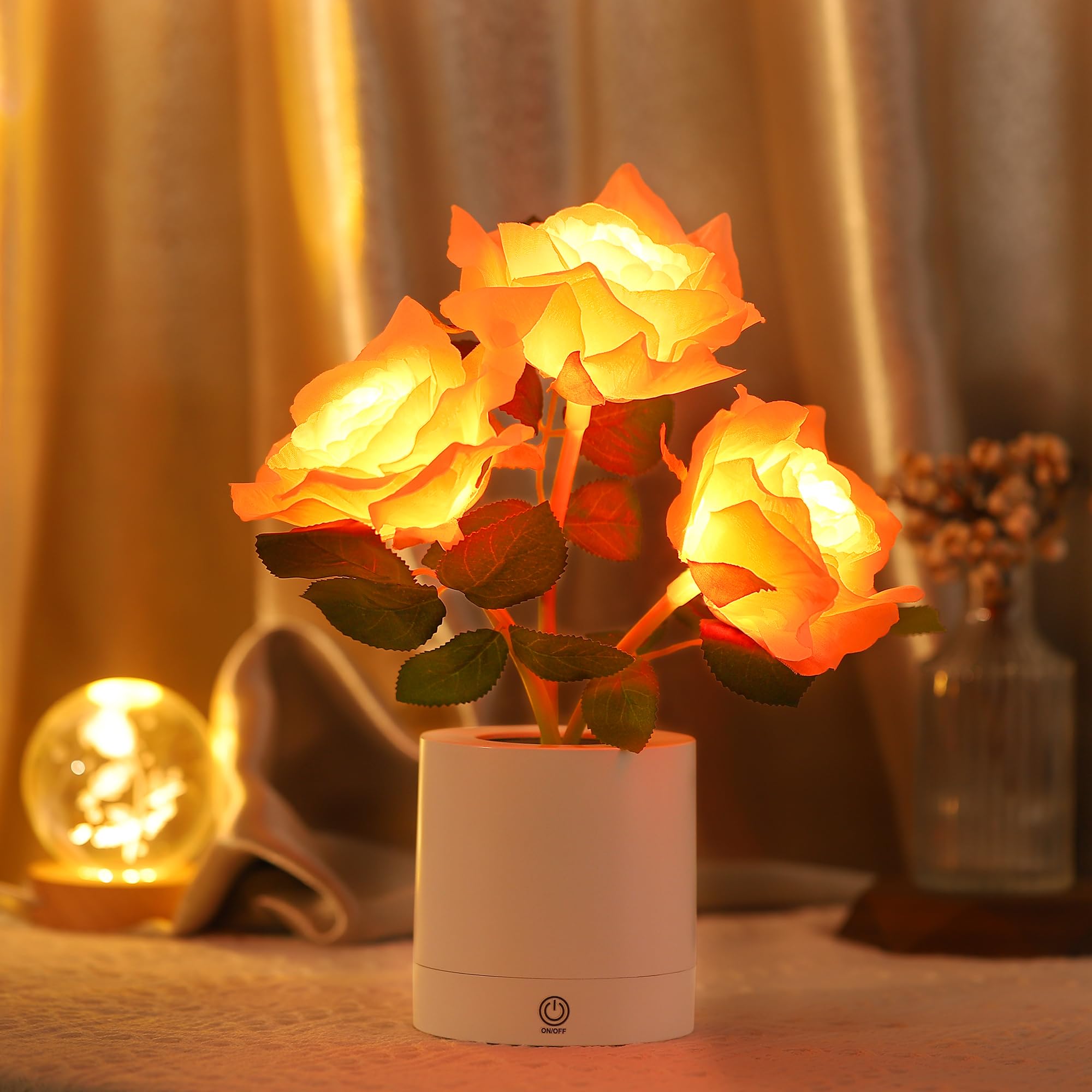 WSYEAR LED Artificial Rose Flower Lamp, Cordless Touch Night Light, Pink Rose Decor