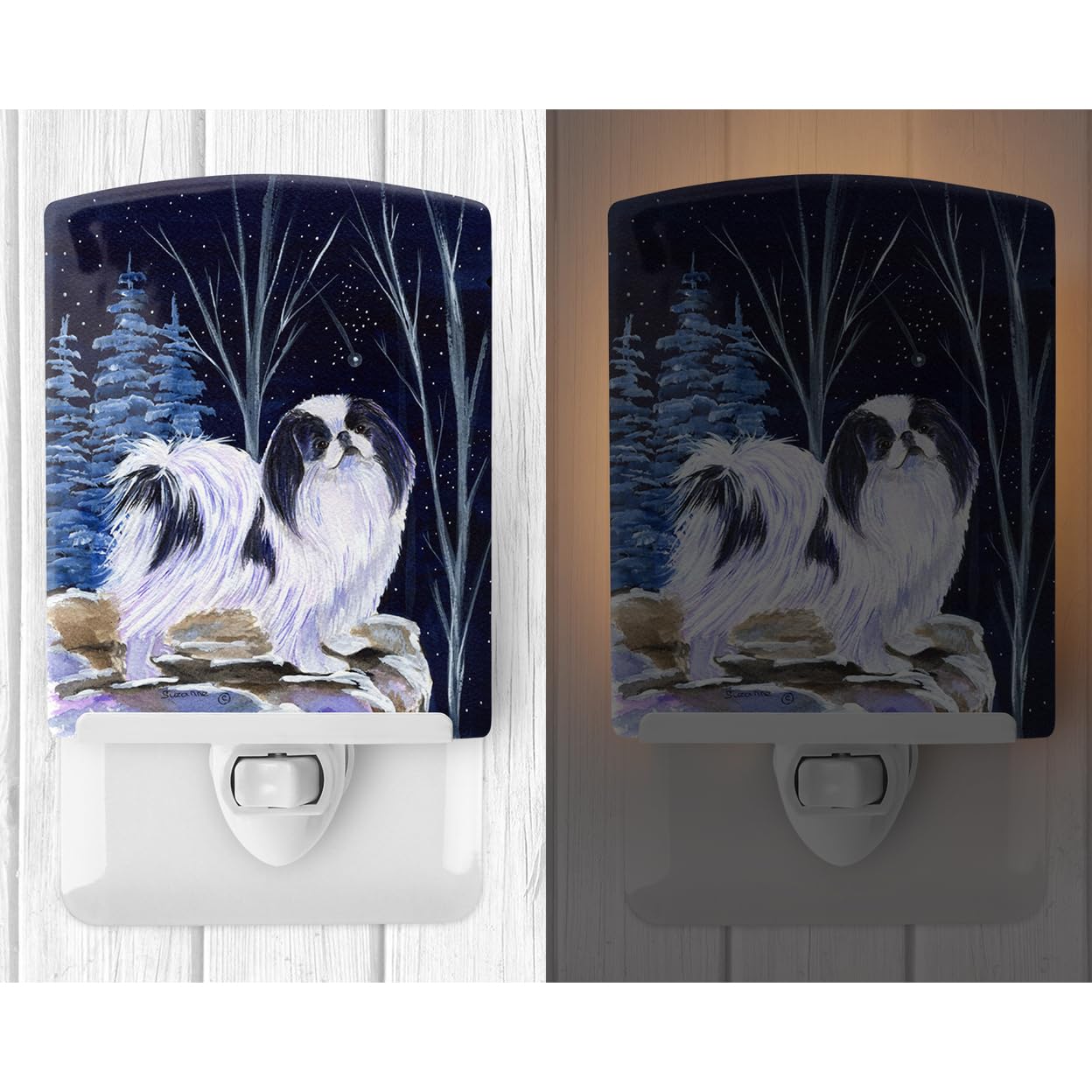 Carolines Treasures Ceramic Night Light, Starry Night Design, UL-Certified, 6x4x3 inches, Japanese Chin 74, Model SS8374CNL