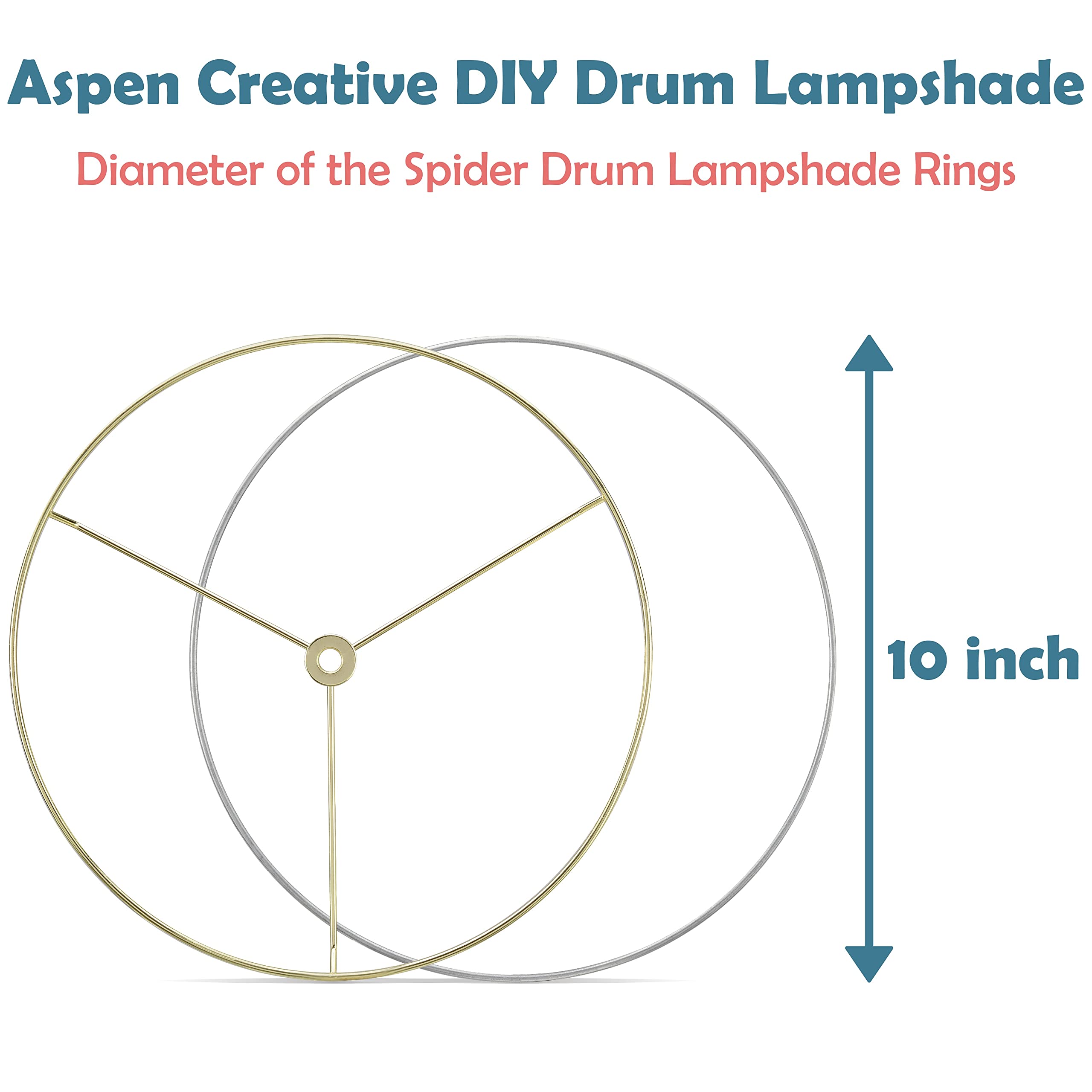 Aspen Creative Metal DIY Drum Lamp Shade, 10" Brass Plated Ring, Model 20102-11, US Style Spider Connection, Galvanized Bottom Ring