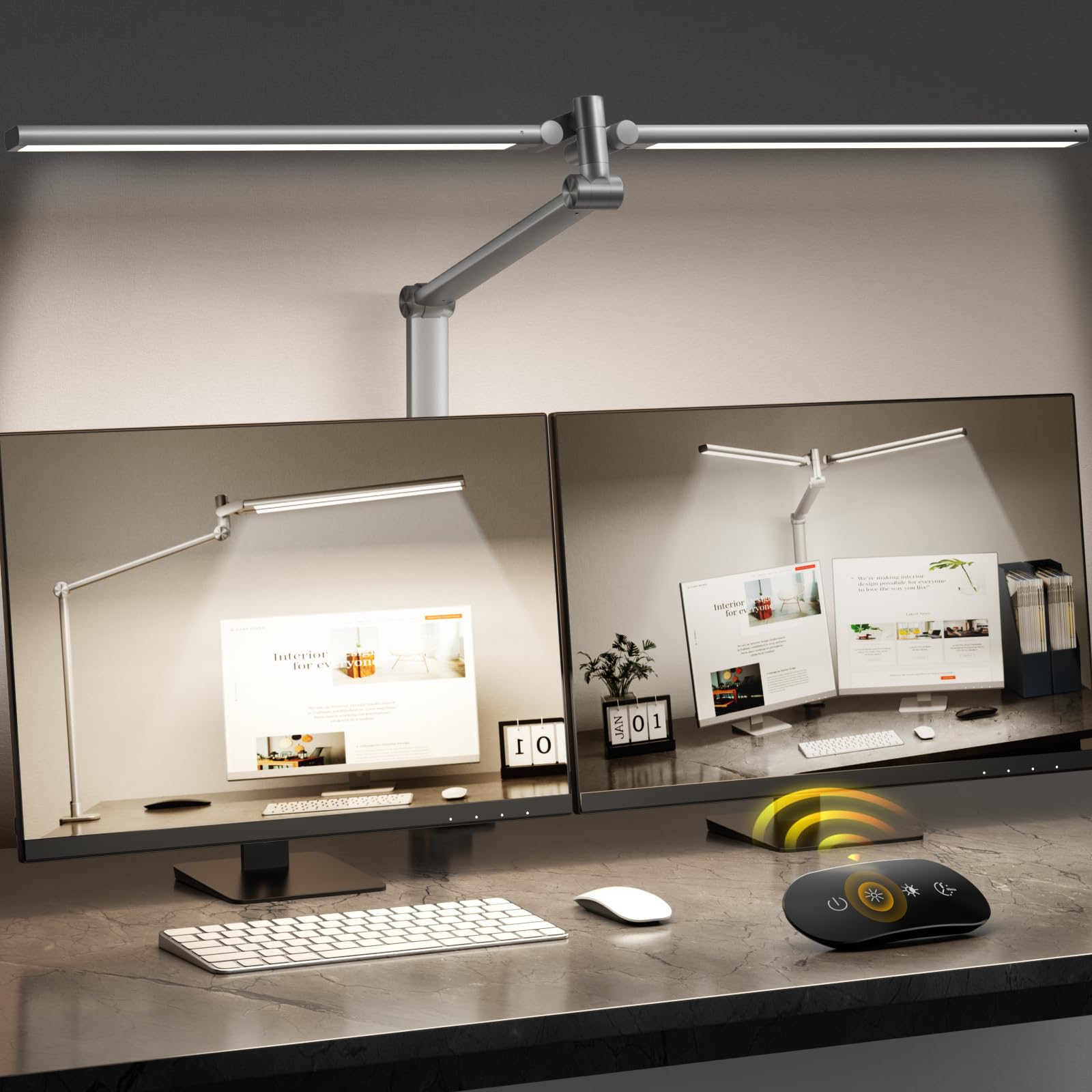 JELIMOV LED Desk Lamp, Eye Caring Architect Light with Remote, Stepless Dimming, Gray, Model L80C