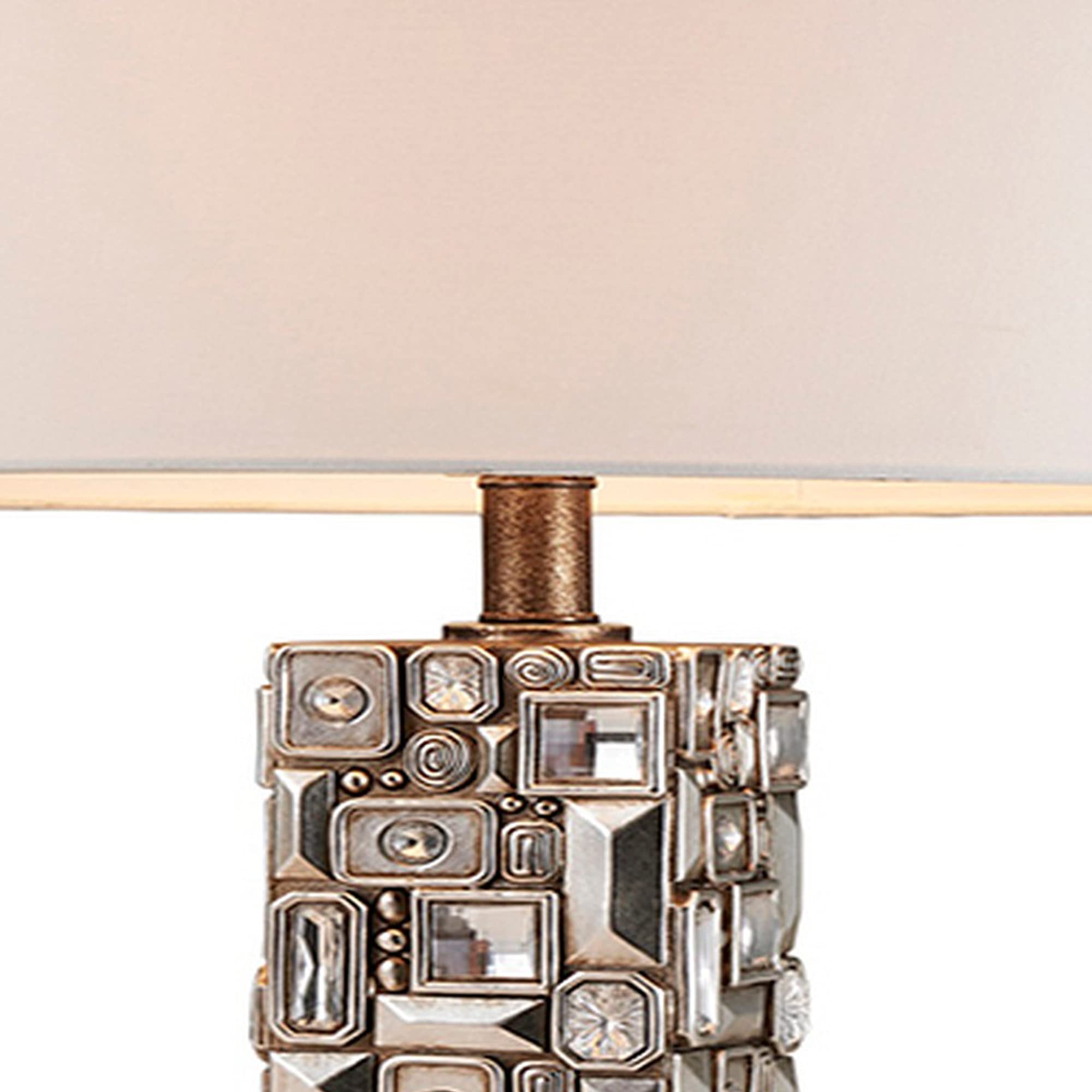Benjara Table Lamp With Abstract Mirror Block Base, Brown
