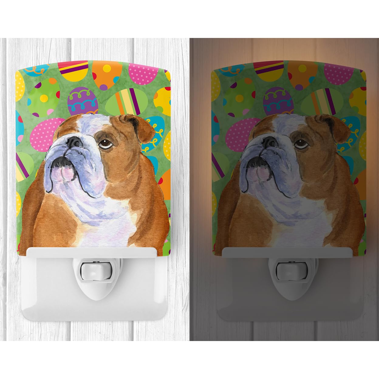 Carolines Treasures Ceramic Night Light, Bulldog English Easter Eggtravaganza, 6x4x3in, Multicolor, Model SS4836CNL, UL-Certified