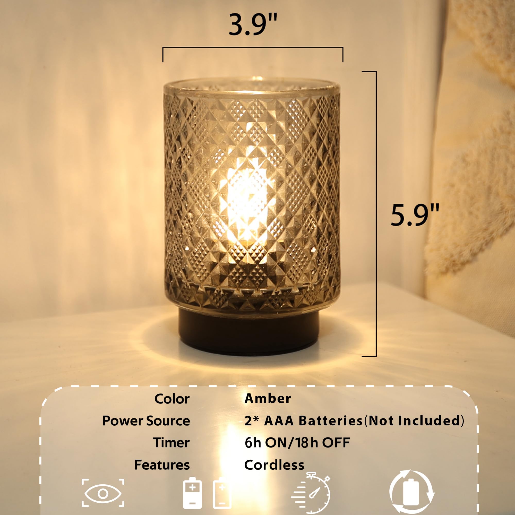 LUSHARBOR Battery Operated Lamp with Timer, Decorative Table Lamp, Diamond-Grey Design