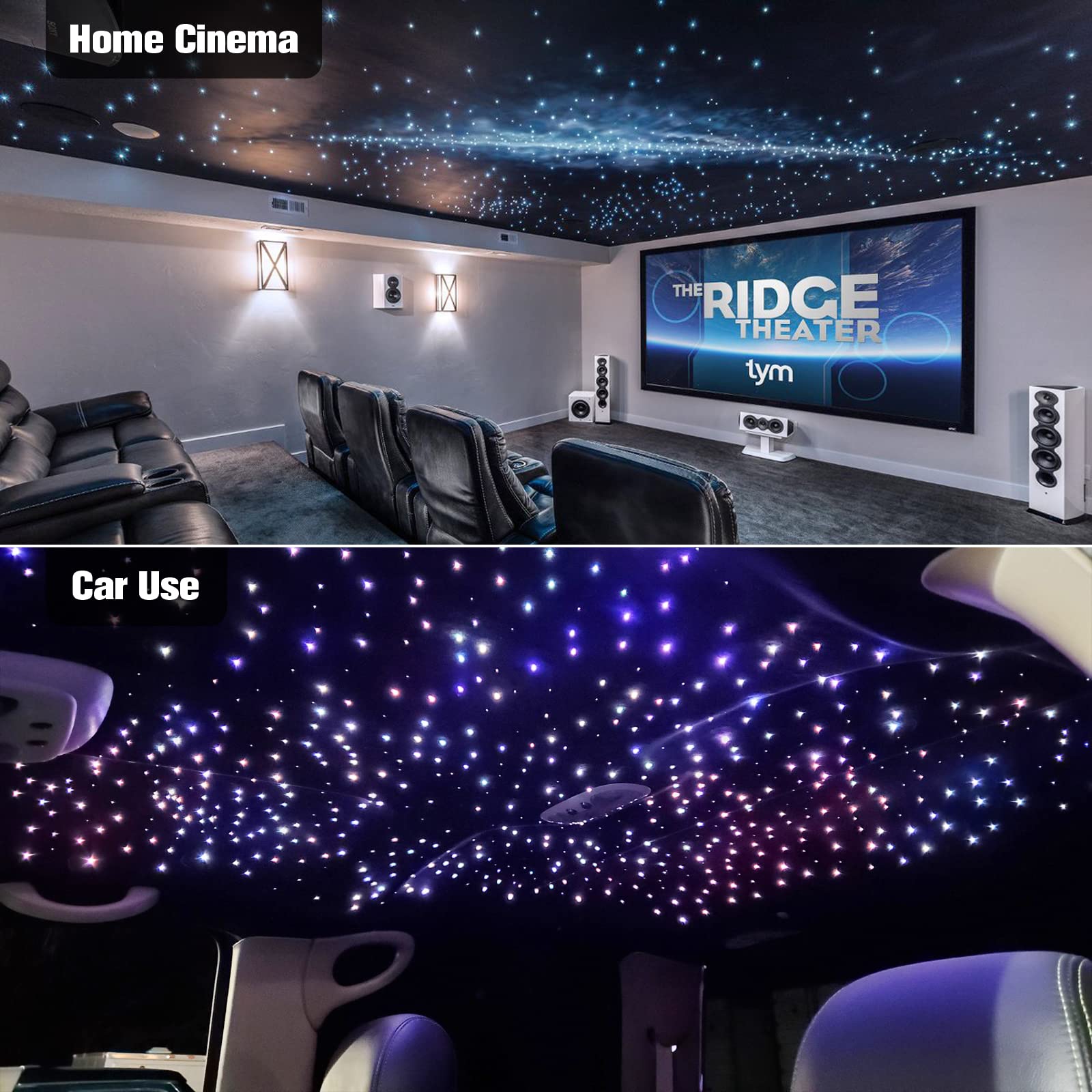 CHINLY Starlight Headliner Kit, 800pcs Fiber Optic Lights, 13.1ft, RGBW, Bluetooth App Control, Model QJ-L020, Multicolor