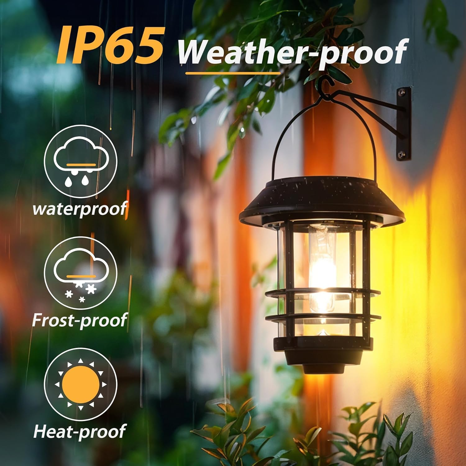 Otdair Solar Lanterns Outdoor 2 Pack, Waterproof Auto On/Off, Hanging Lights for Wall, Porch, Yard, Garden, Classic Black