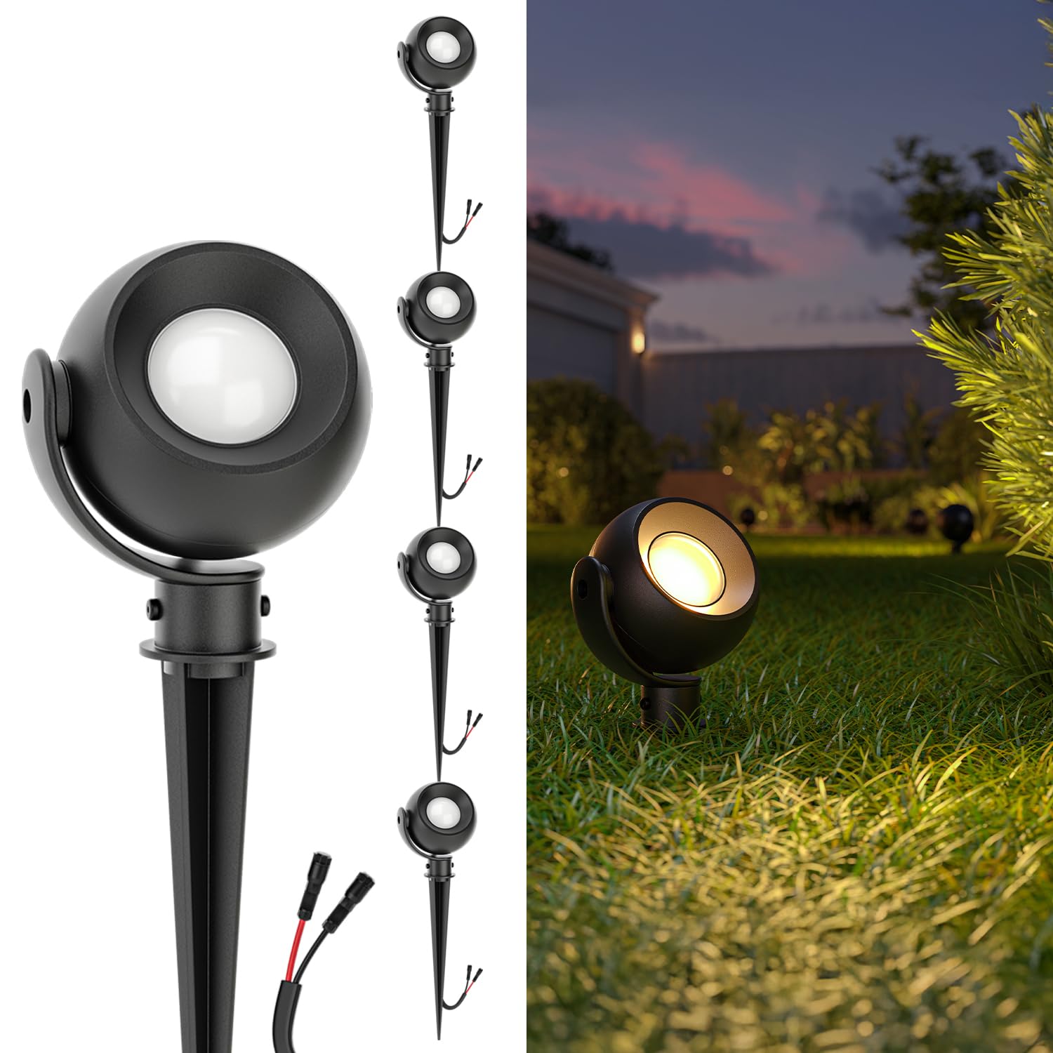 Sunco LED Low Voltage Spotlight Revolver  Sphere Shaped Garden Landscape Lights Outdoor [Luces para Jardin]  4W  300 LM  3 CCT: 2700K/4000K/5000K  Wet Rated  ETL 4 Pack.