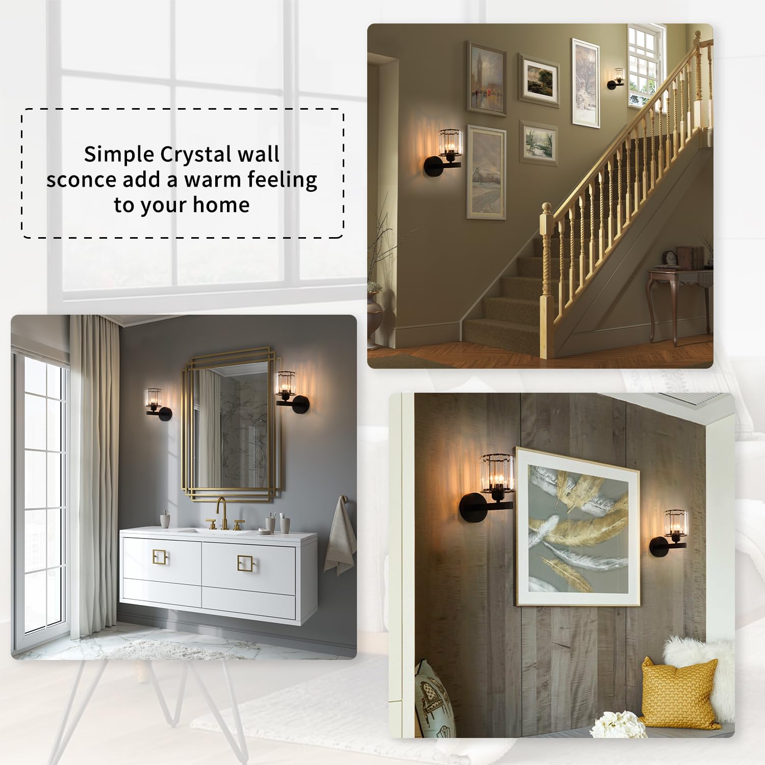 TISLYCO Black Wall Sconces Set of 2, Modern Metal Lighting Fixtures, 7inx4.7in, Glass Shade for Bedroom, Living Room, Bathroom