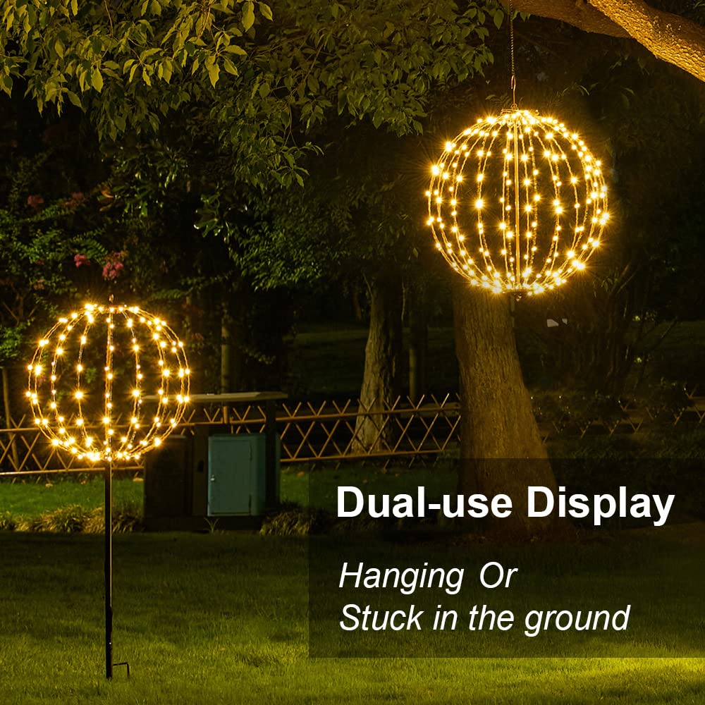 Lightshare 16In 128Led Light Ball Yard Decoration Pathway Lights Sphere Light With Fold Flat Metal Frame Indoor Outdoor Waterpro