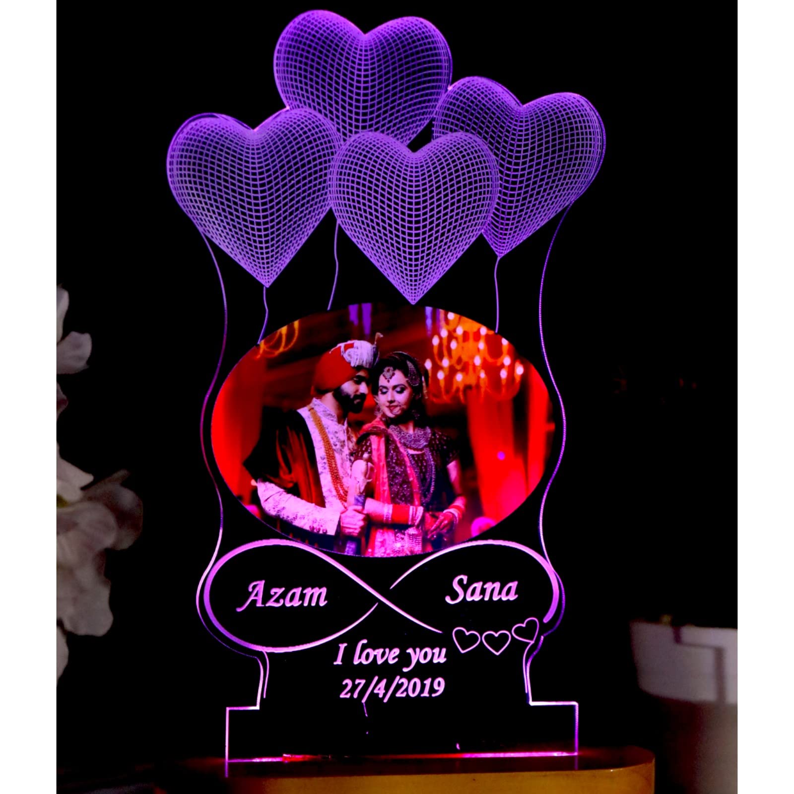 SHAYONA Personalized 3D Illusion LED Table Lamp | Heart Shape Customized Photo Lamp for Couple Gift Anniversary, Wedding, Marria