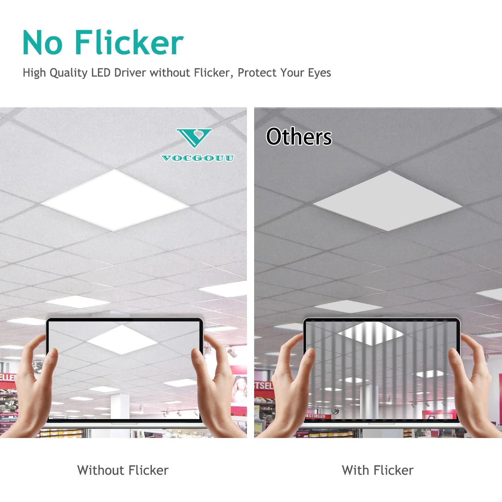 Vocgouu 24-Pack 2X2 Led Flat Panel Light Drop Ceiling Fixture, 3Cct Selectable (3000K/4000K/5000K) & 40W 30W 20W Switchable, 0-1