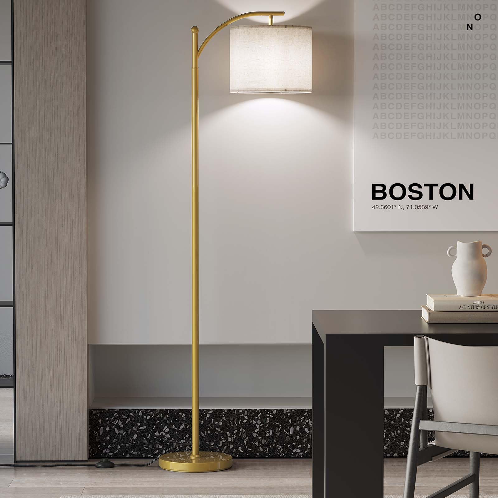 SUNMORY Arc Floor Lamp, Modern Design, 9W 3 Color Temperatures Bulb, Gold, Model MF18166A