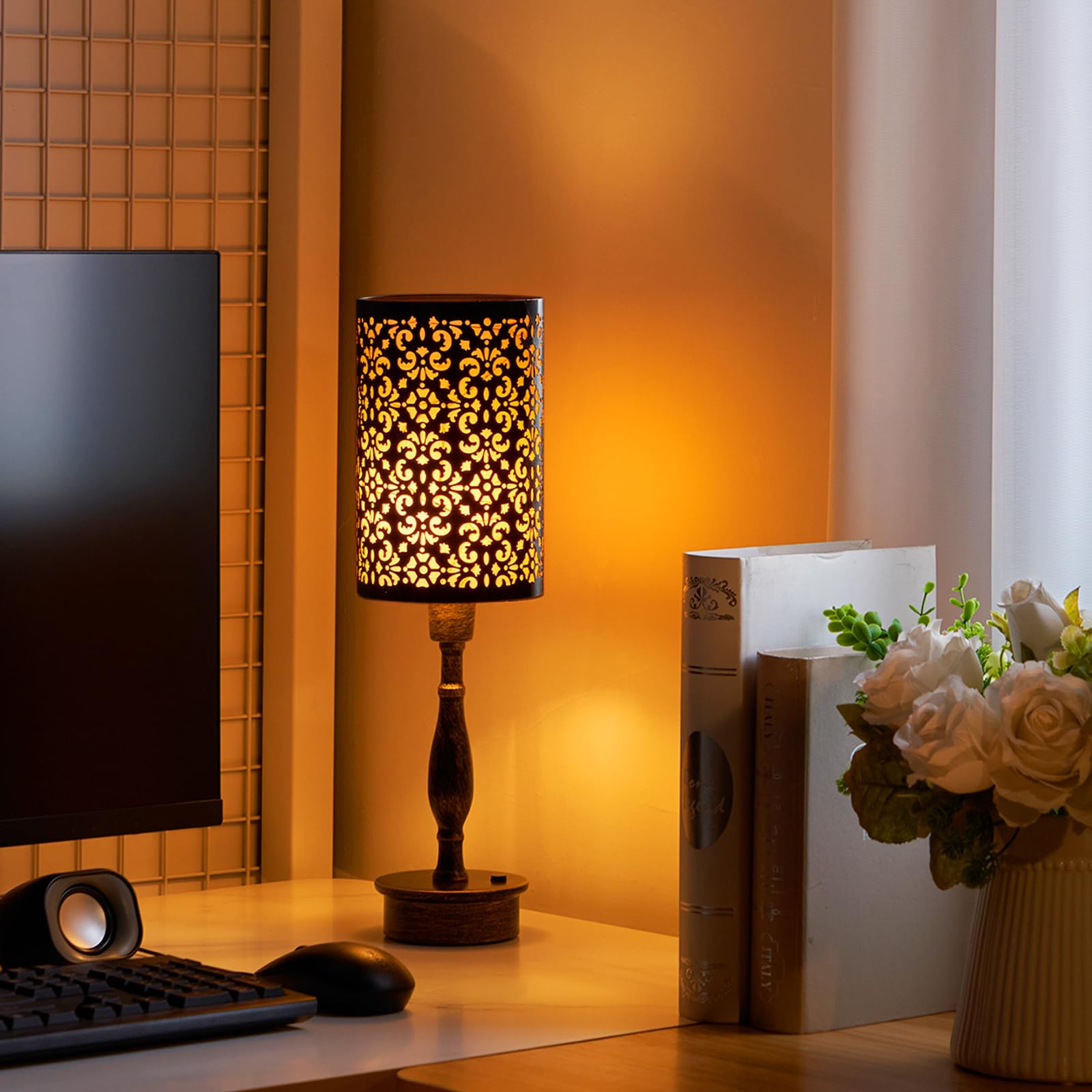 UMEXUS LED Cordless Table Lamp, Touch Dimmer, Small Bronze Metal, Model 17721M3, Vintage Style for Home and Outdoor Use