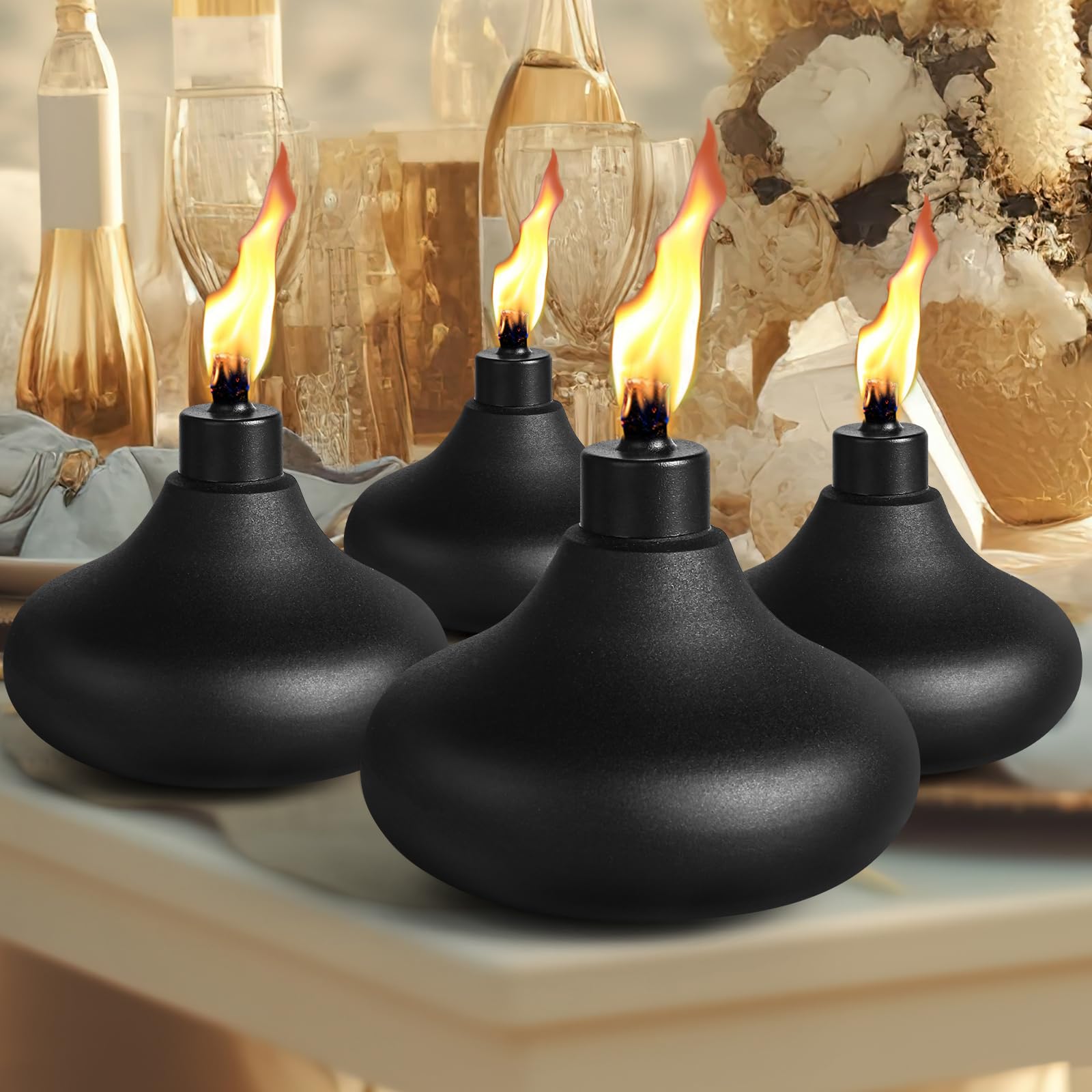 FAN-Torches Metal Table Top Torches, 24.5oz Citronella, 2 Pack, Black, Model JYW-ZM-02