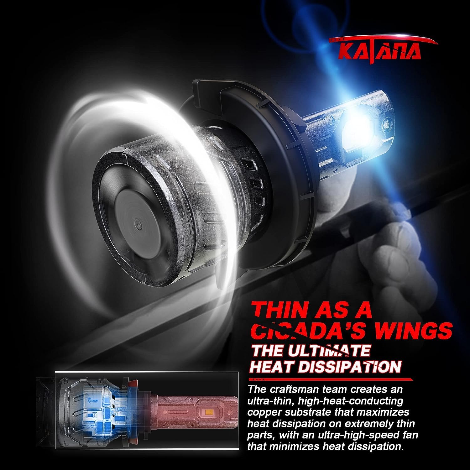 Katana H13 Light Bulb, 70W 6500K Super Bright, Mini Size, Plug and Play, Model 9008