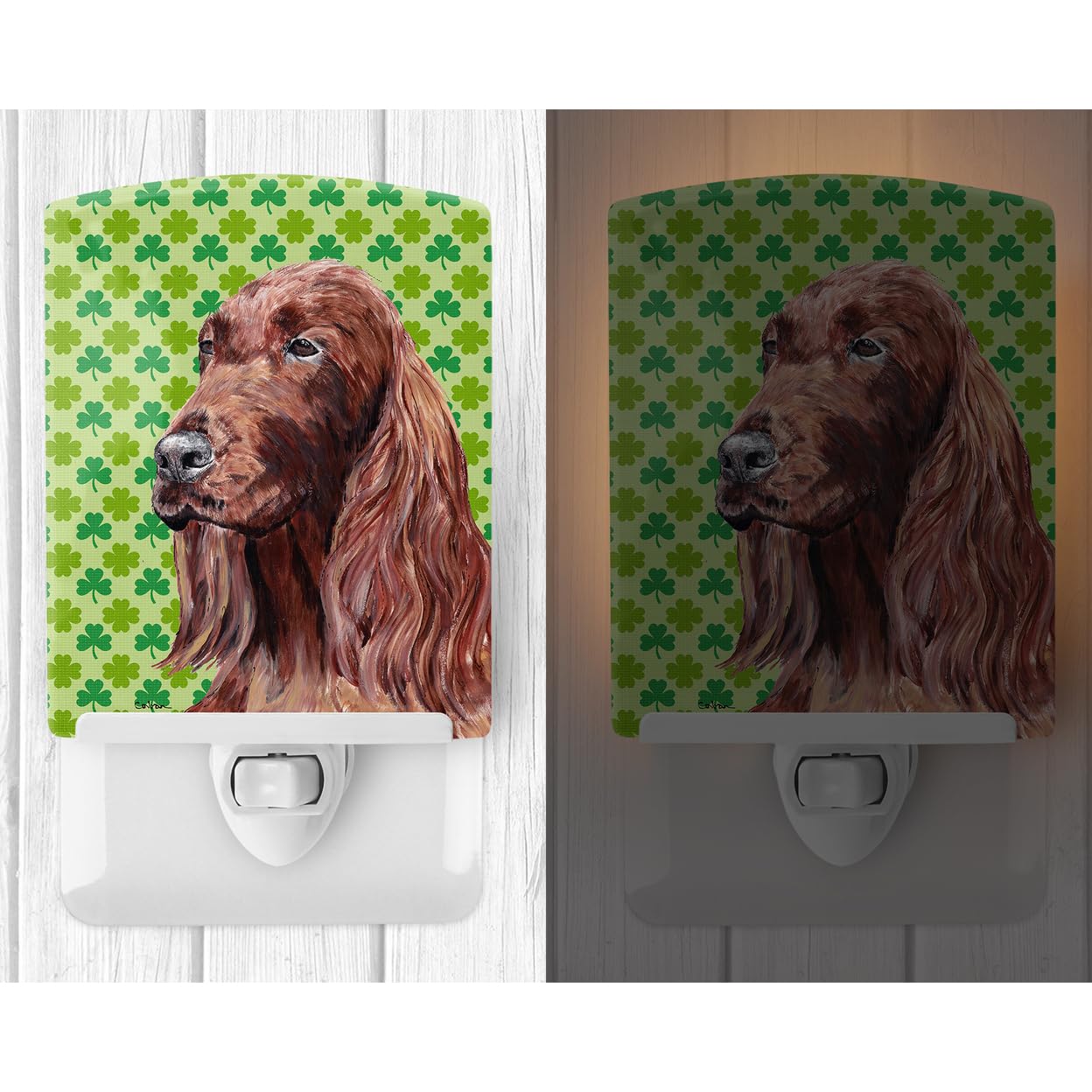 Carolines Treasures Ceramic Night Light, Irish Setter Lucky Shamrock, UL-Certified, 6x4x3in, Multicolor, Model SC9566CNL