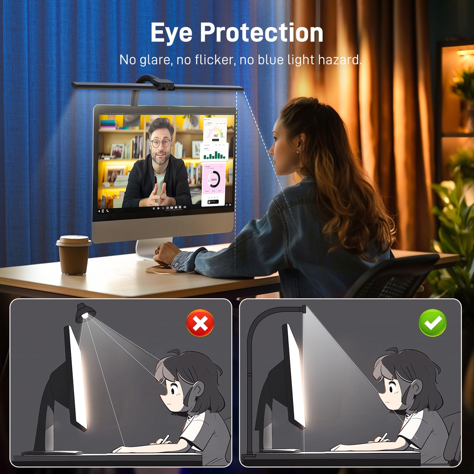 Led Desk Lamp For Home Office, Eye-Caring Desk Light With Clamp, 15W Double Head Architect Task Lamp Stepless Dimming, Flexible