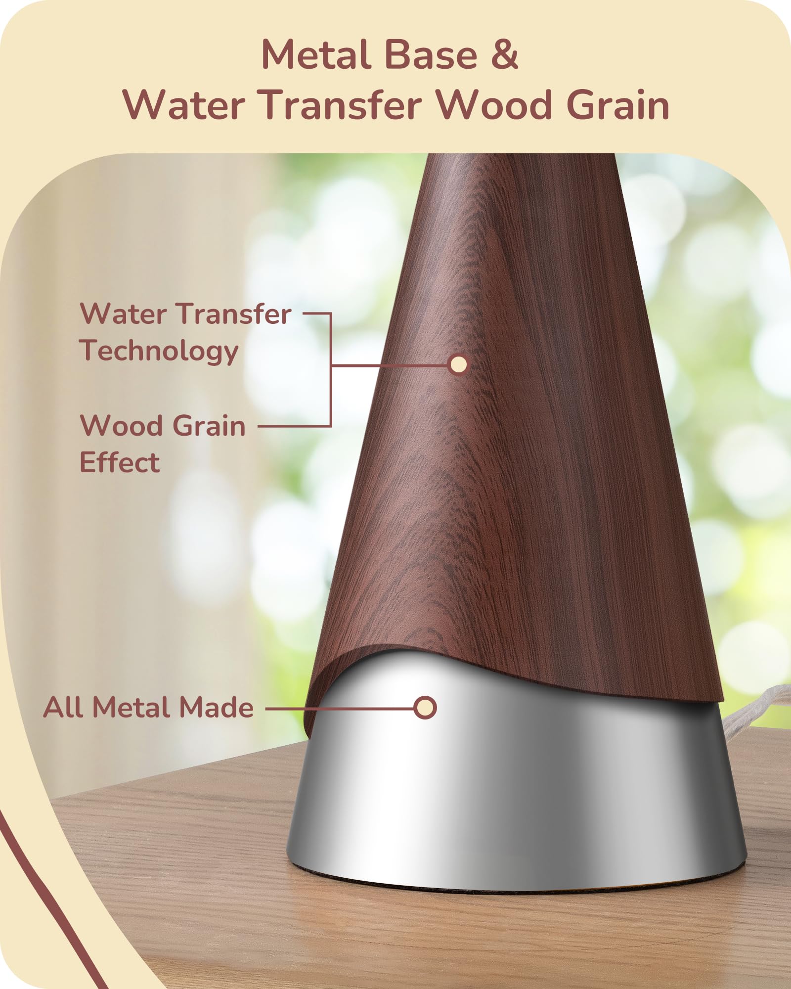 EDISHINE 21.85 Boho Table Lamp, Farmhouse Bedside Lamp, Water Transfer Red Wood Grain Metal Base, Beige Linen Shade, Rustic Nigh