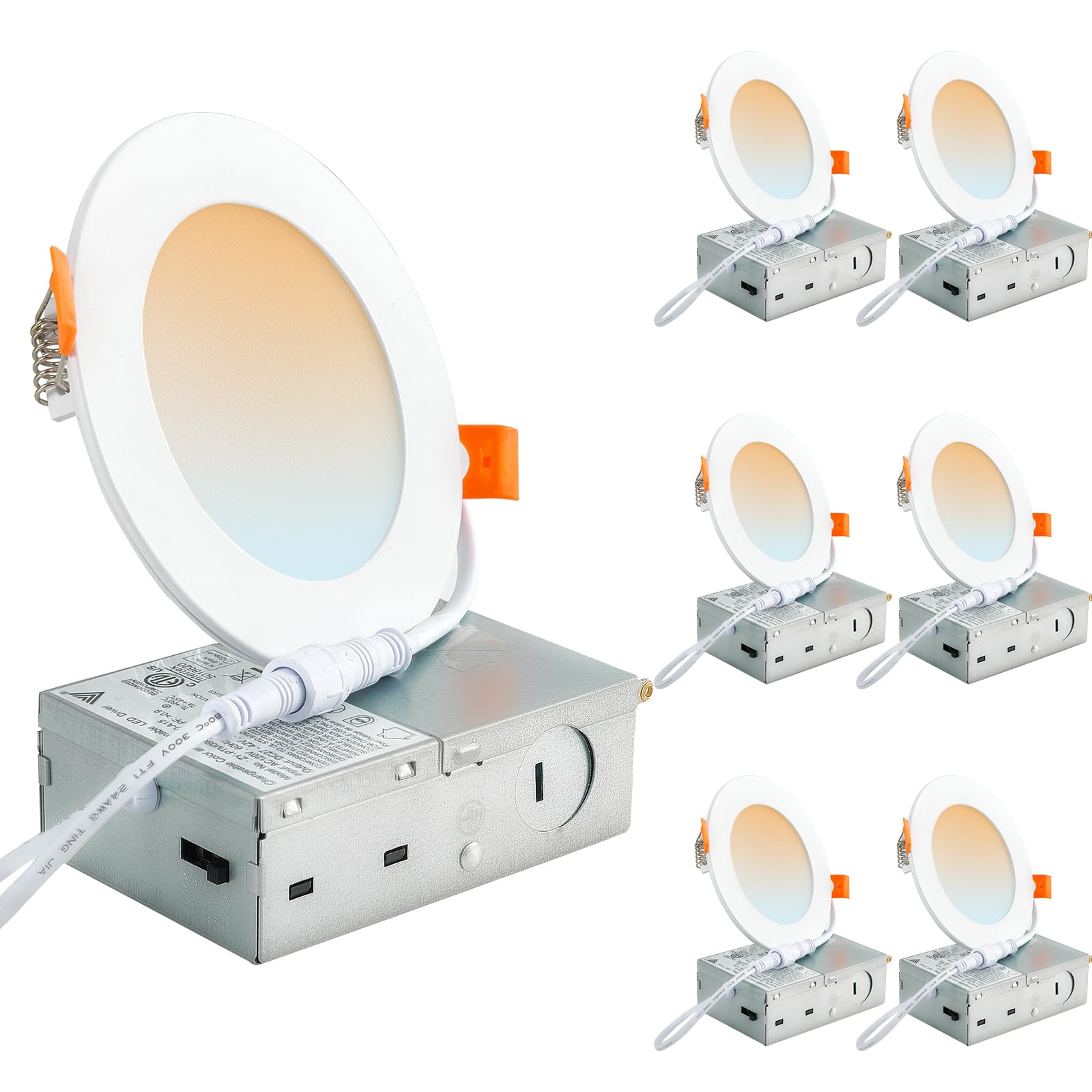 Dllt Led Recessed Lighting 4 Inch: 6 Pack Slim Led Recessed Ceiling Light For Kitchen - 5Cct Dimmable Canless Wafer Downlight For Living Room - 900Lm Brightness 9W Can Lights For Bedroom Etl Fcc