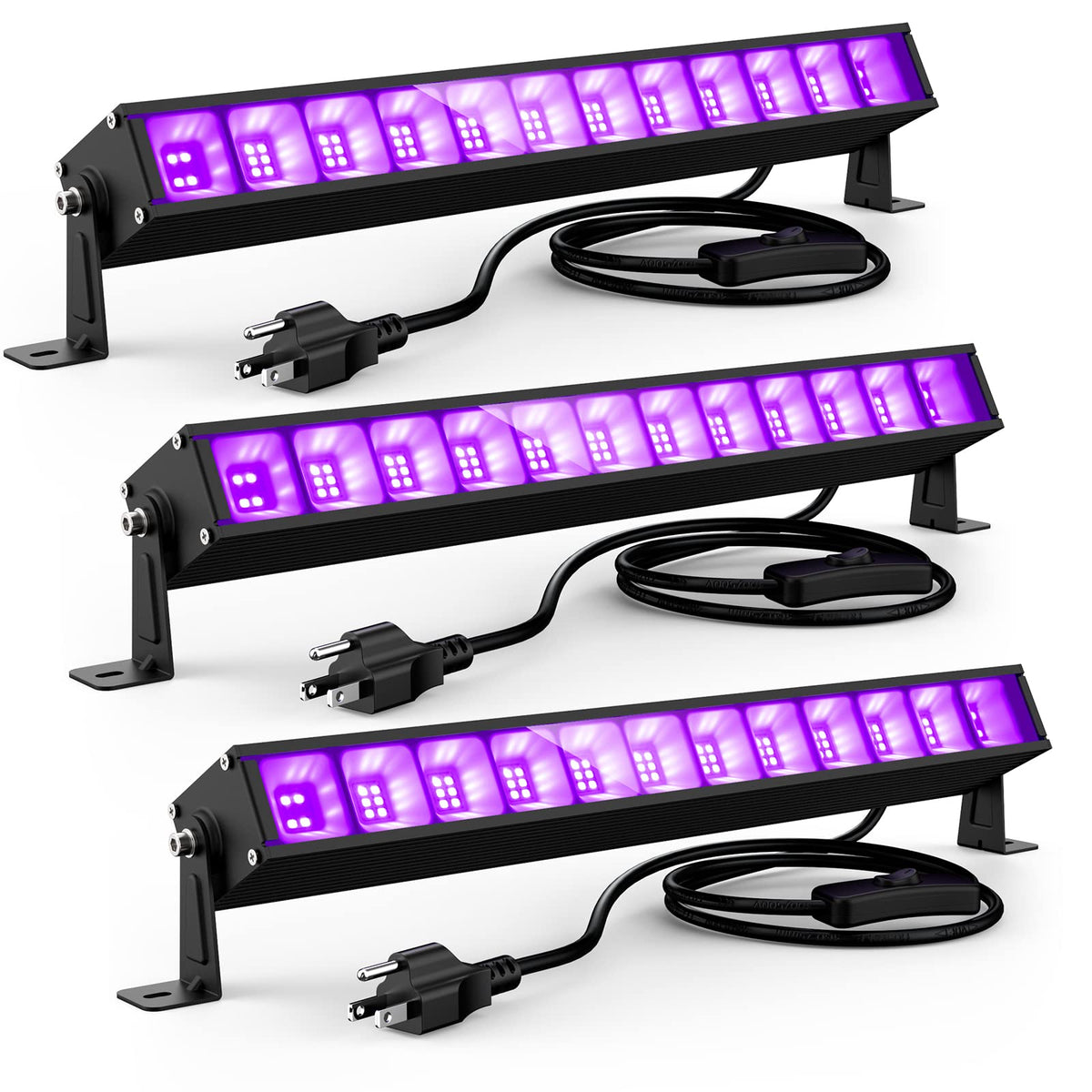 Atfoyer 3Pcs 40W Led Black Light Bar, Black Lights For Glow Party, Blacklight With Plug &Switch, Each Light Up 484 Sq.Ft Area, G