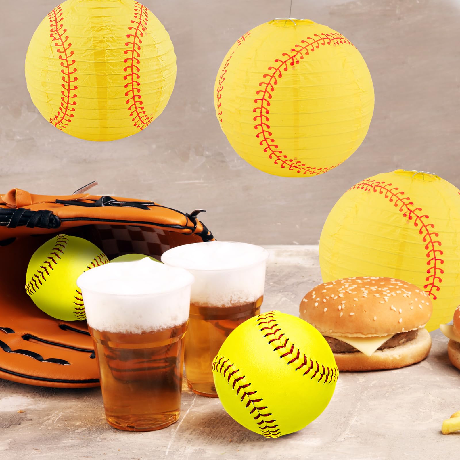 24 Pcs Softball Paper Lantern, 8 Inch Softball Lanterns Hanging Decoration Sport Party Softball Paper Lanterns For Little League