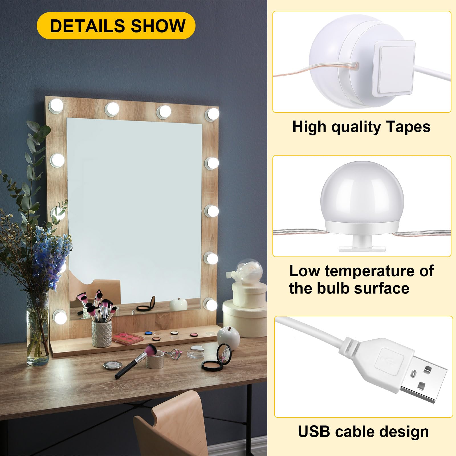 Tuanse 2 Sets Vanity Led Lights Kit 28 Dimmable Bulbs With 3 Color Modes, Plug In Makeup Mirror Light With Adjustable Color And