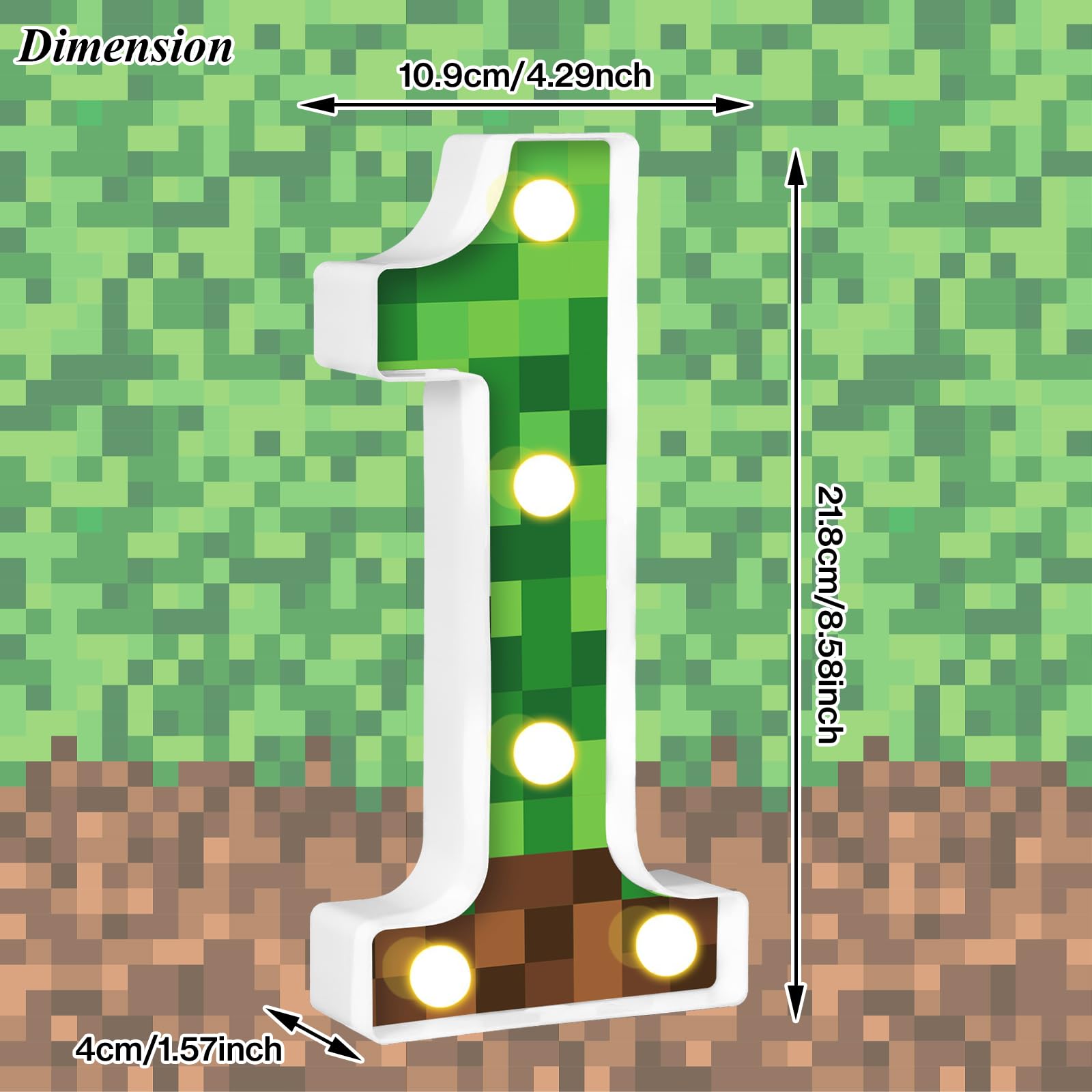 AXBMM 8.5in Pixel Game Light Up Sign, Birthday Decorations, Green/Brown, Model XY-371, LED Material, Number 1 Centerpiece